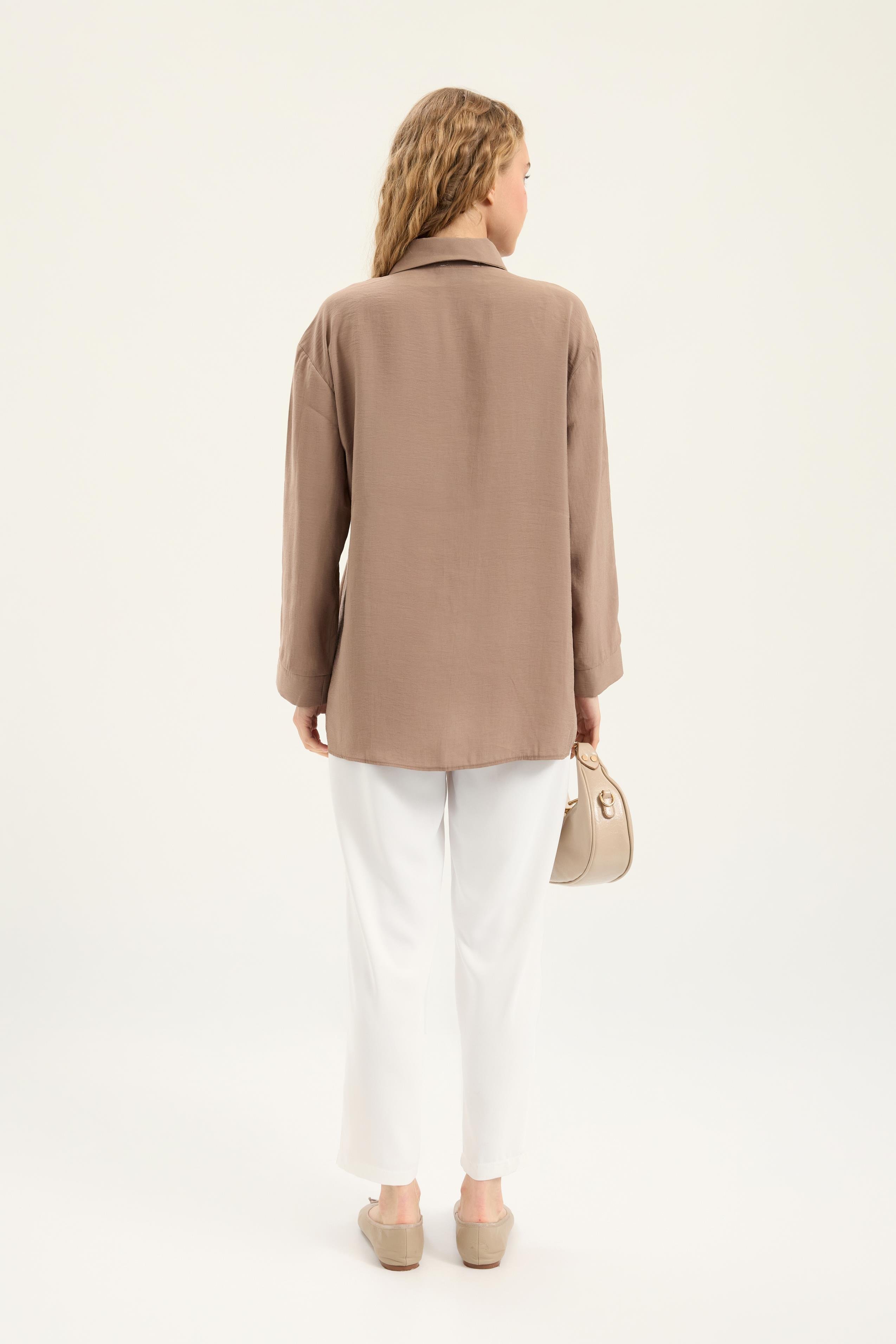 Twıla Bağcıklı Modal Gömlek - Koyu vizon 