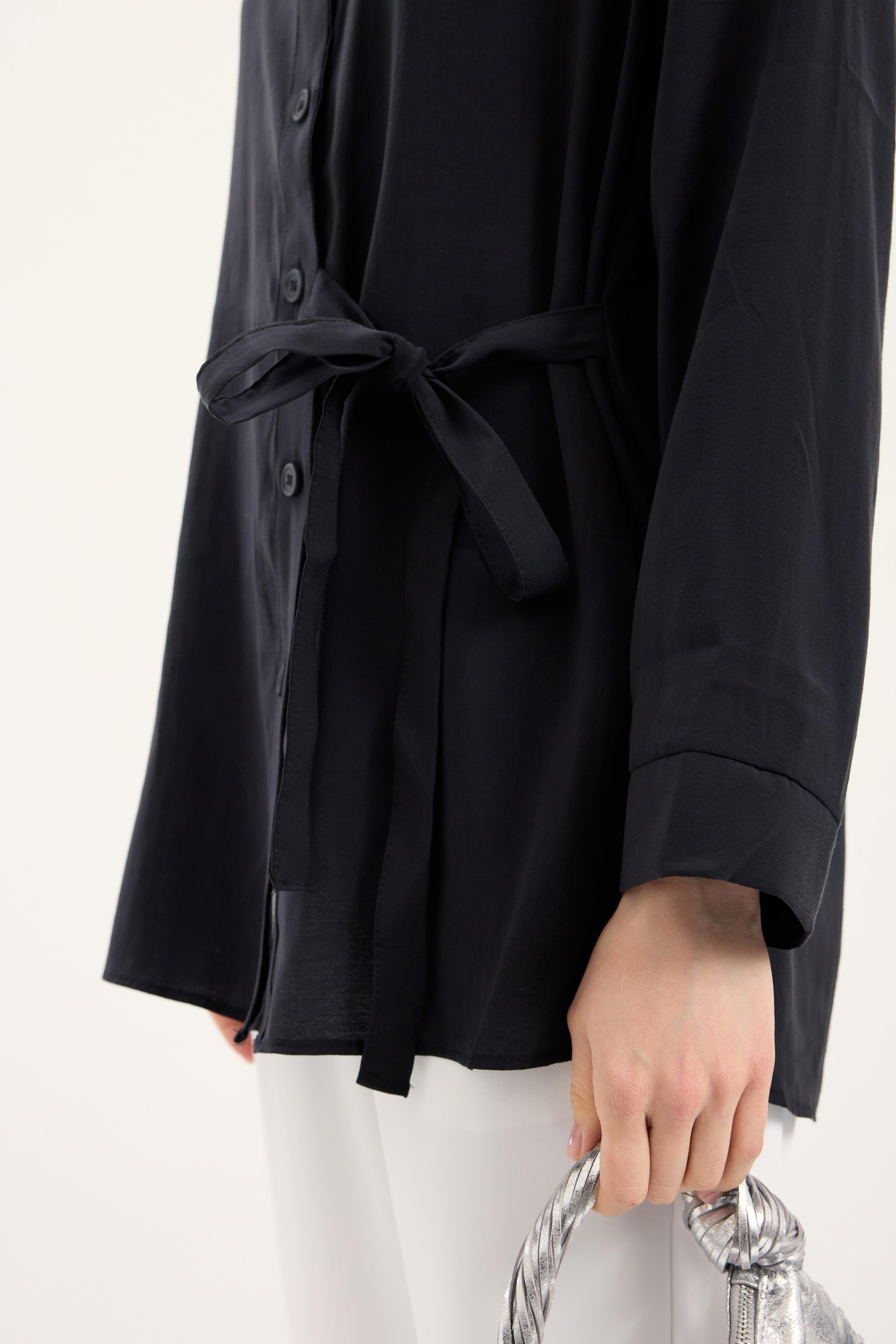 Twıla Bağcıklı Modal Gömlek - Siyah