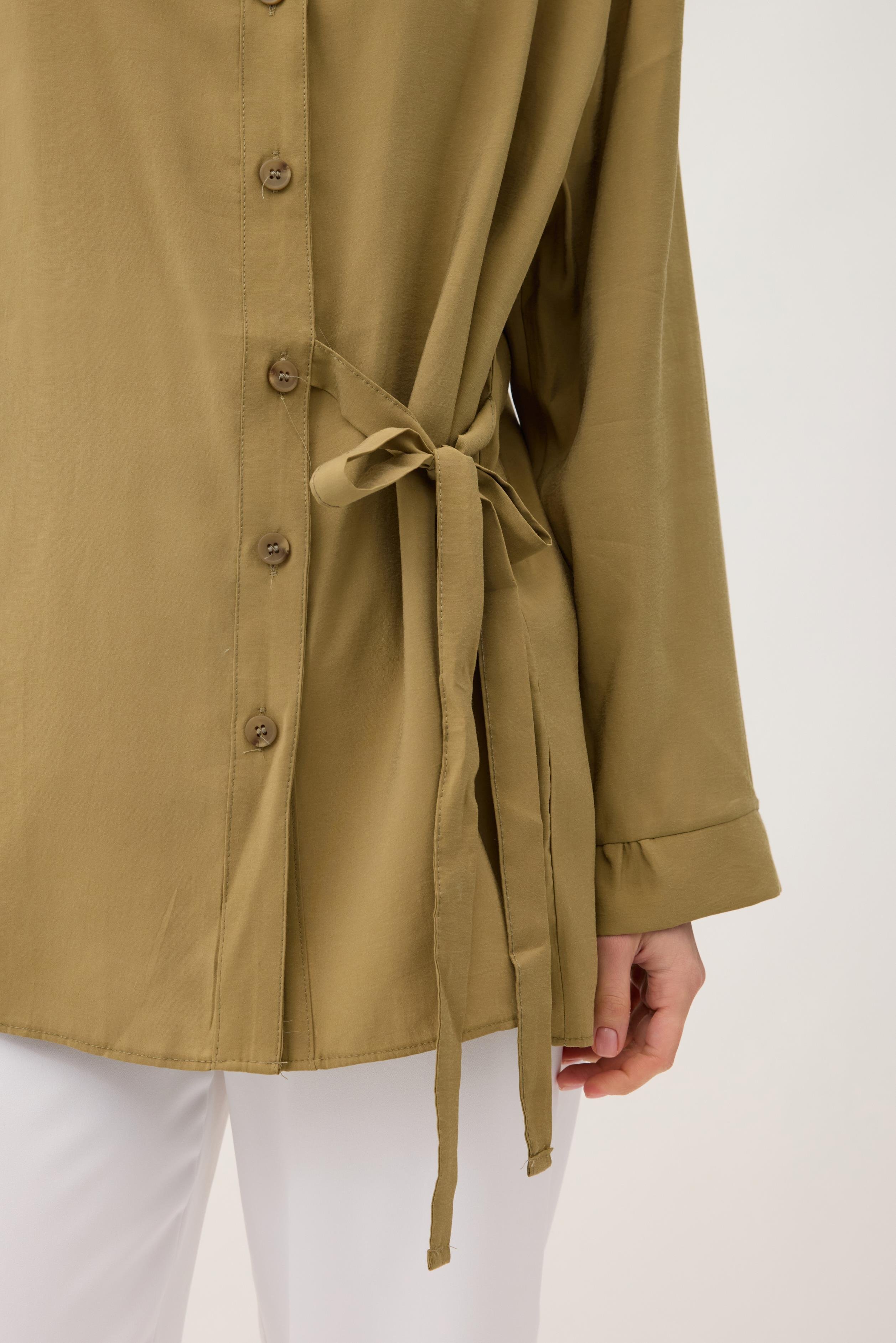 Twıla Bağcıklı Modal Gömlek - Yağ yeşil 