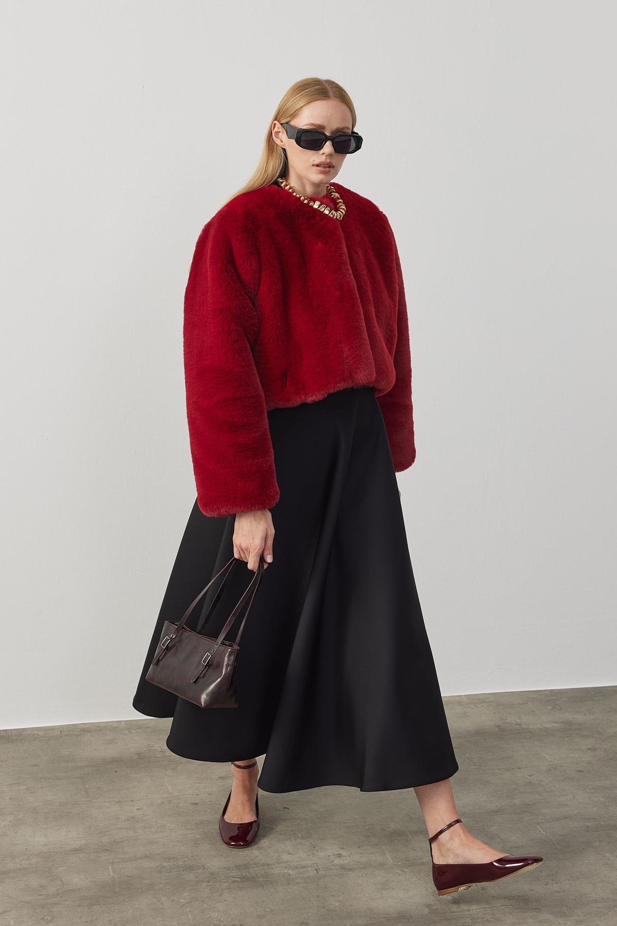 Valencia Peluş Kürk Ceket - Bordo