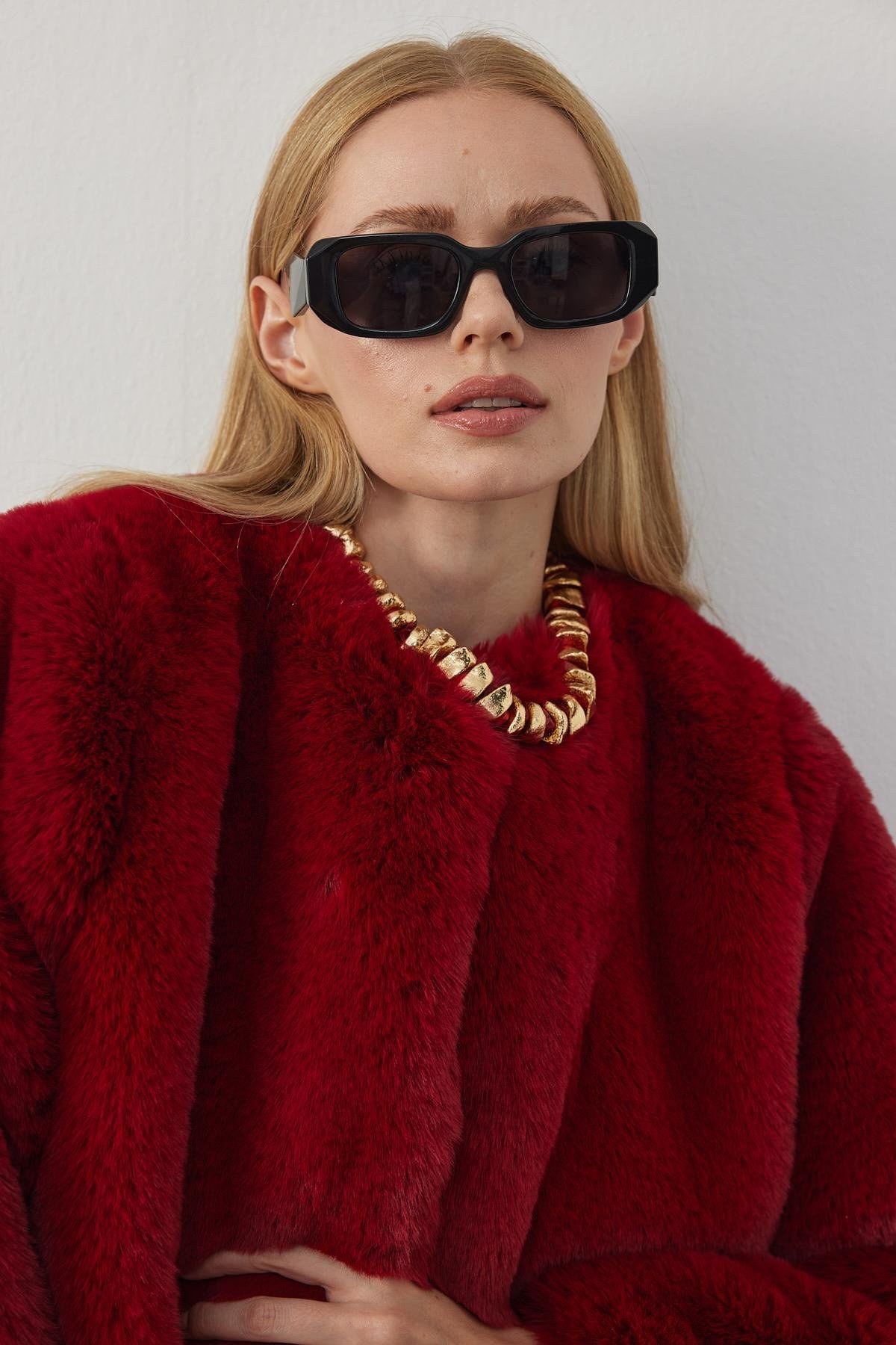 Valencia Peluş Kürk Ceket - Bordo