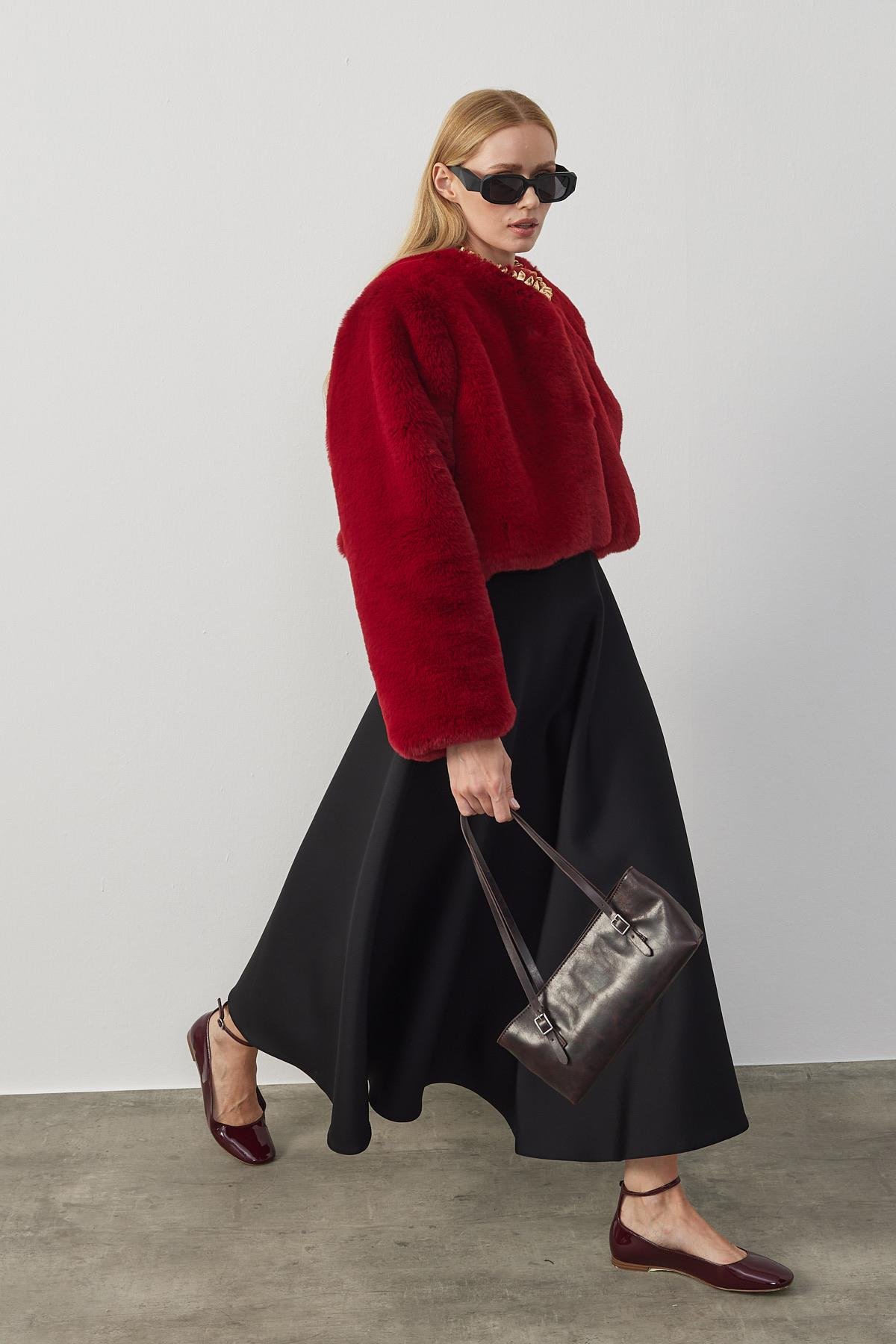 Valencia Peluş Kürk Ceket - Bordo