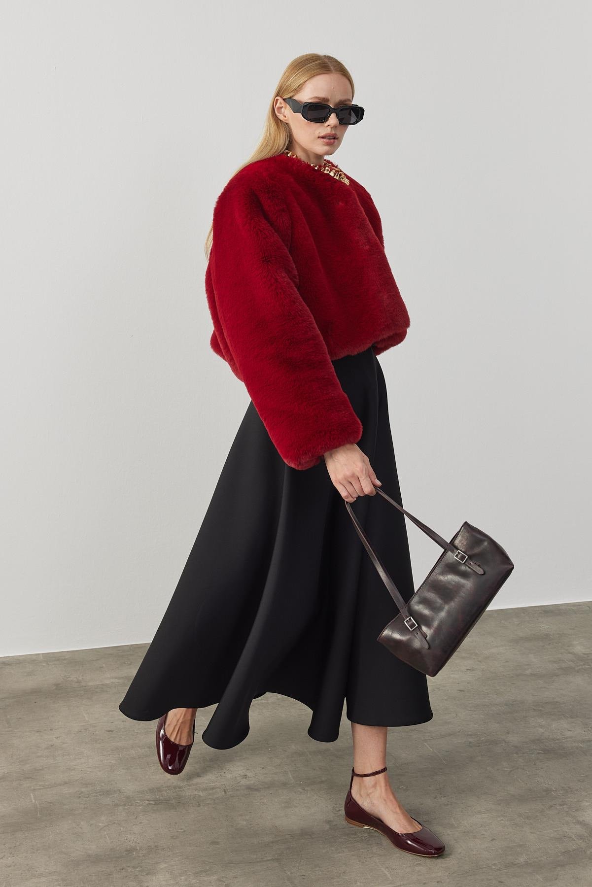 Valencia Peluş Kürk Ceket - Bordo