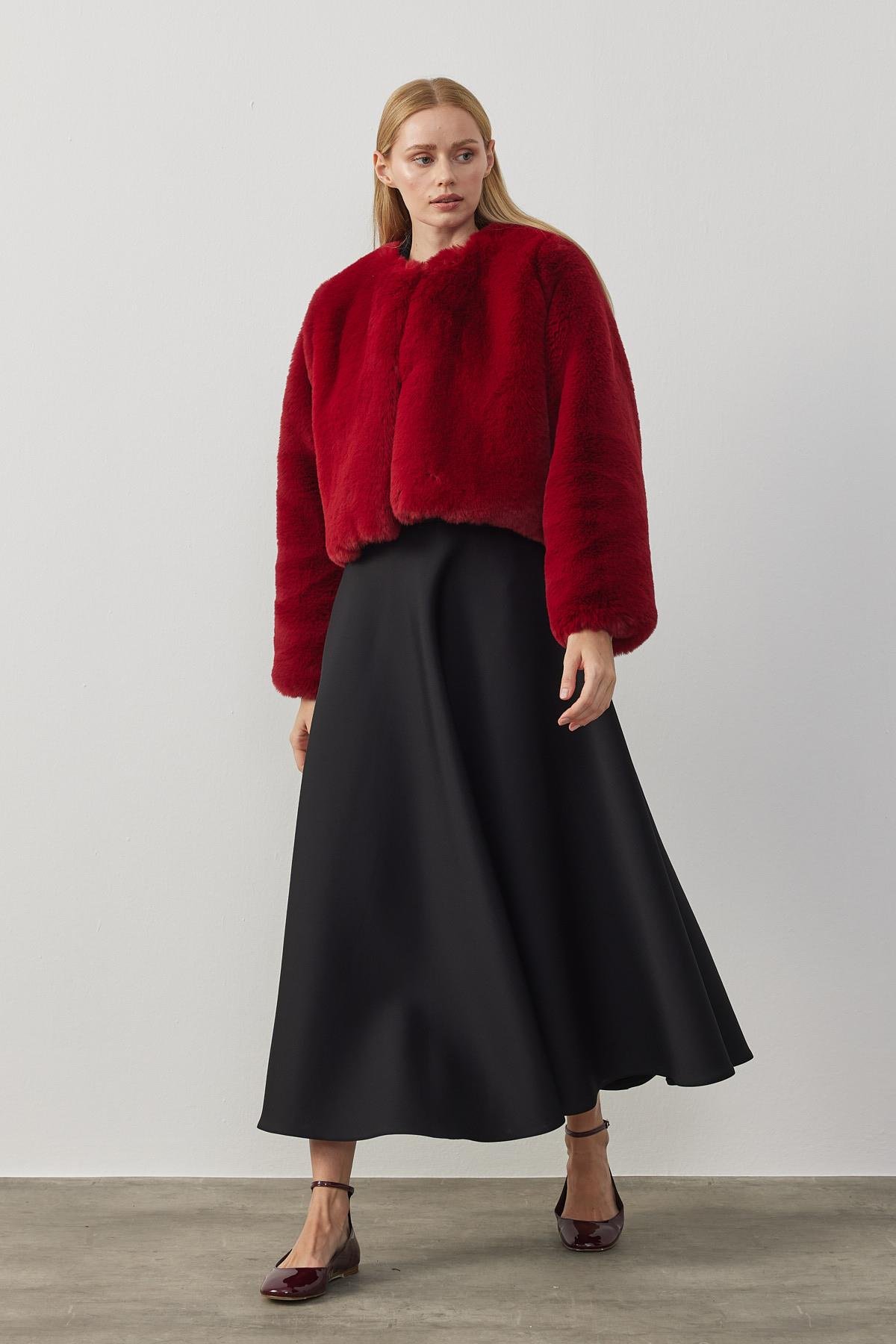 Valencia Peluş Kürk Ceket - Bordo