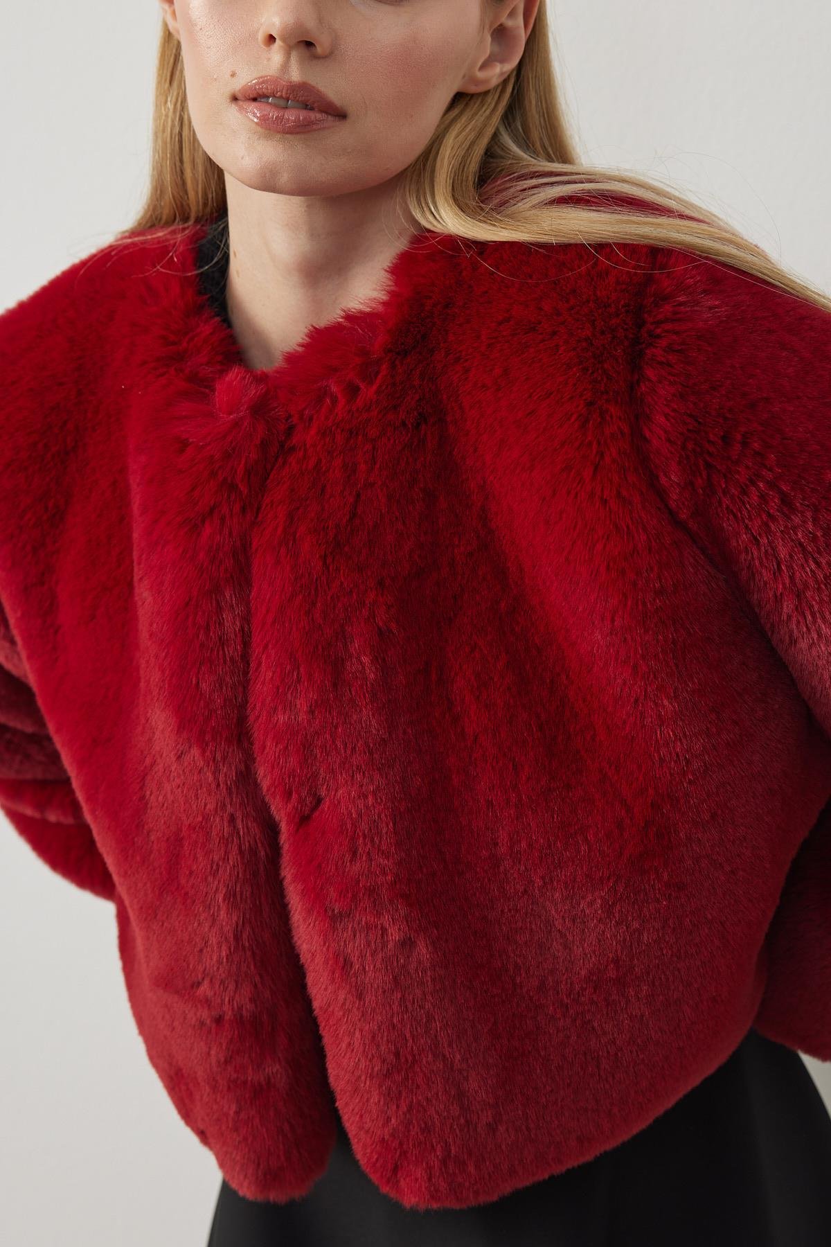 Valencia Peluş Kürk Ceket - Bordo