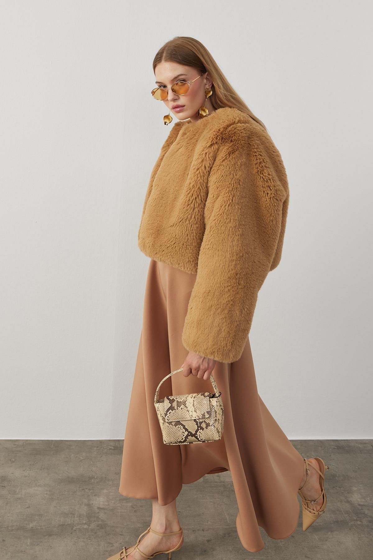 Valencia Peluş Kürk Ceket - Camel