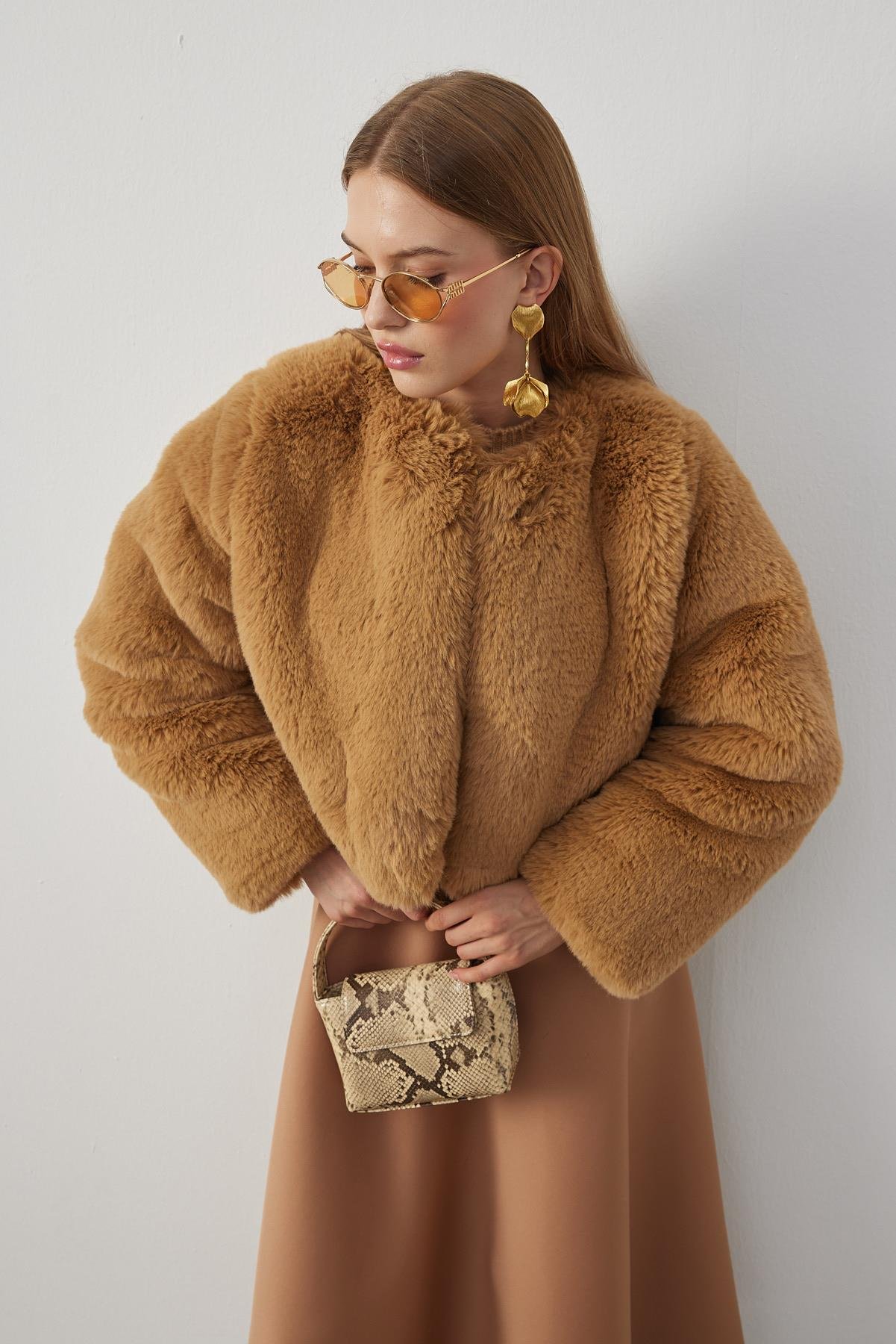 Valencia Peluş Kürk Ceket - Camel