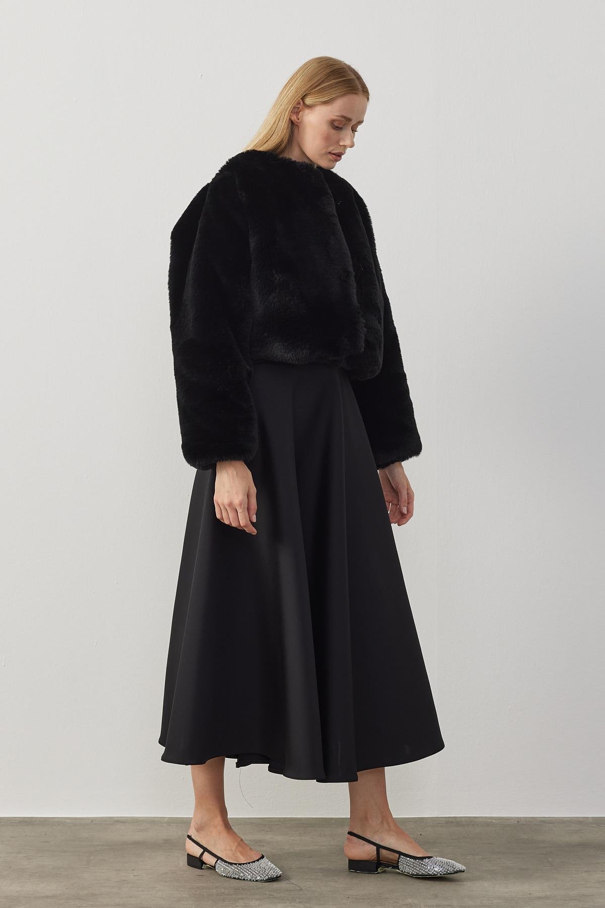 Valencia Peluş Kürk Ceket - Siyah