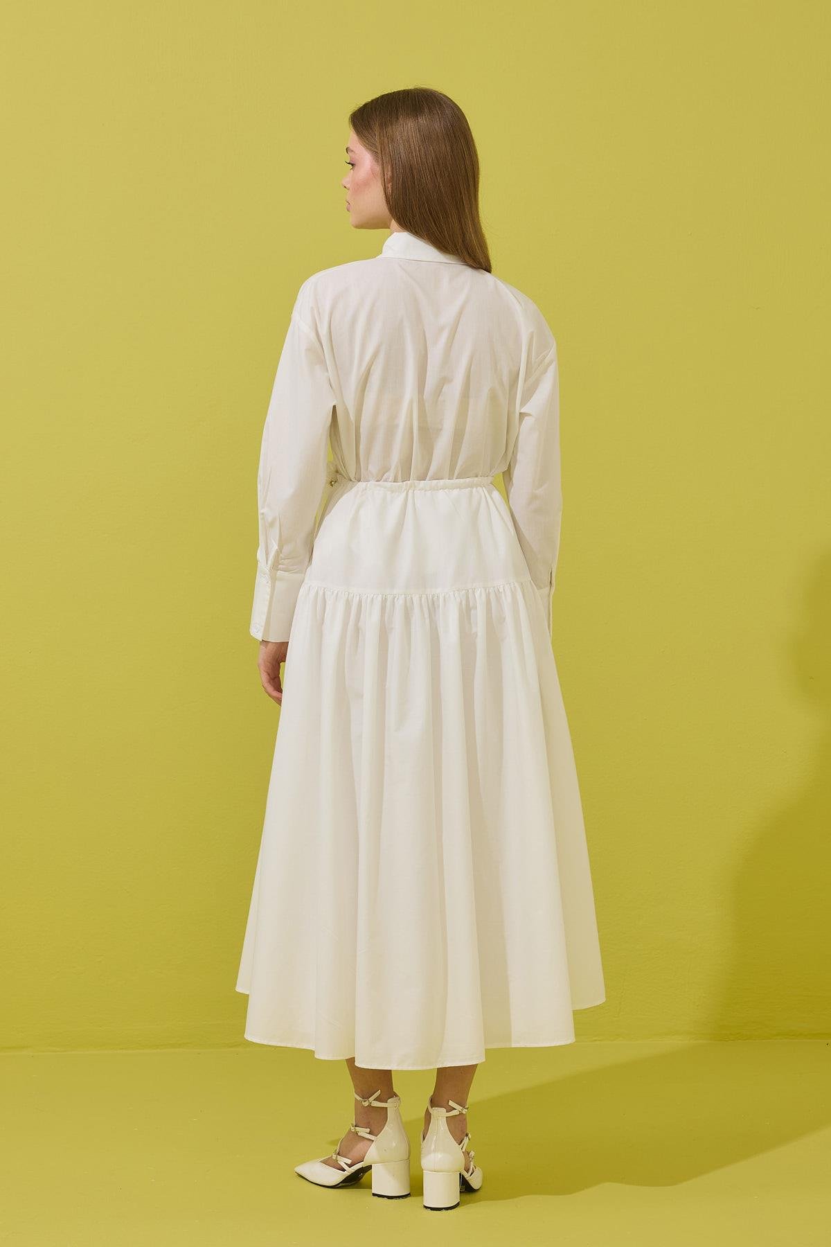 Vanessa Çiçek İşlemeli Taşlı Poplin Takım - Beyaz