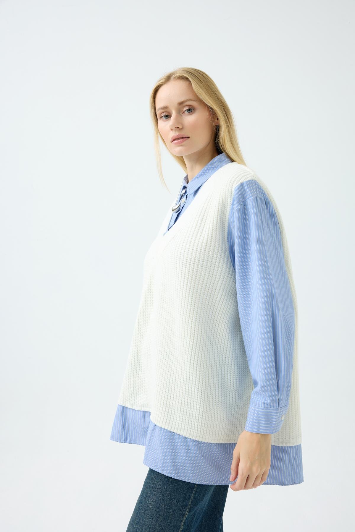 Vega Süveter Detaylı Gömlek - Ekru