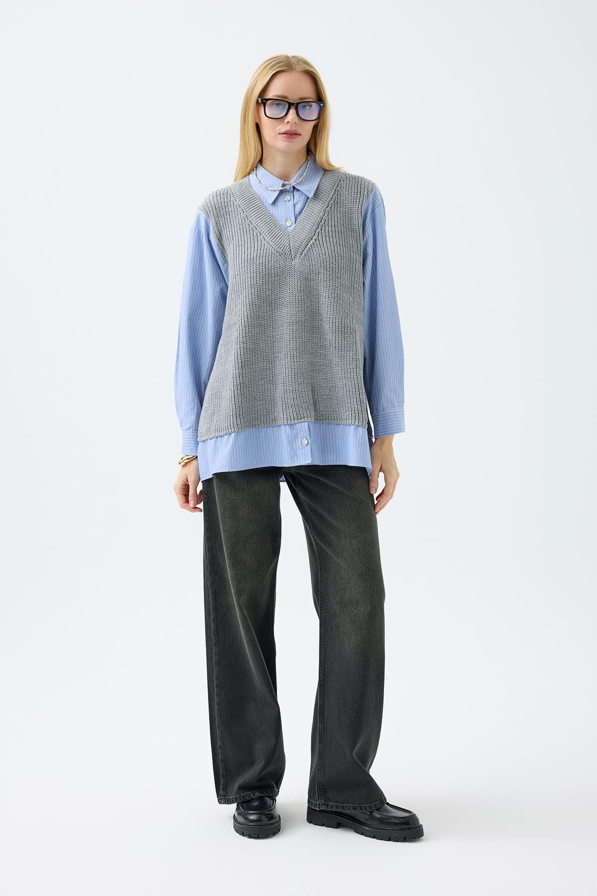 Vega Süveter Detaylı Gömlek - Gri