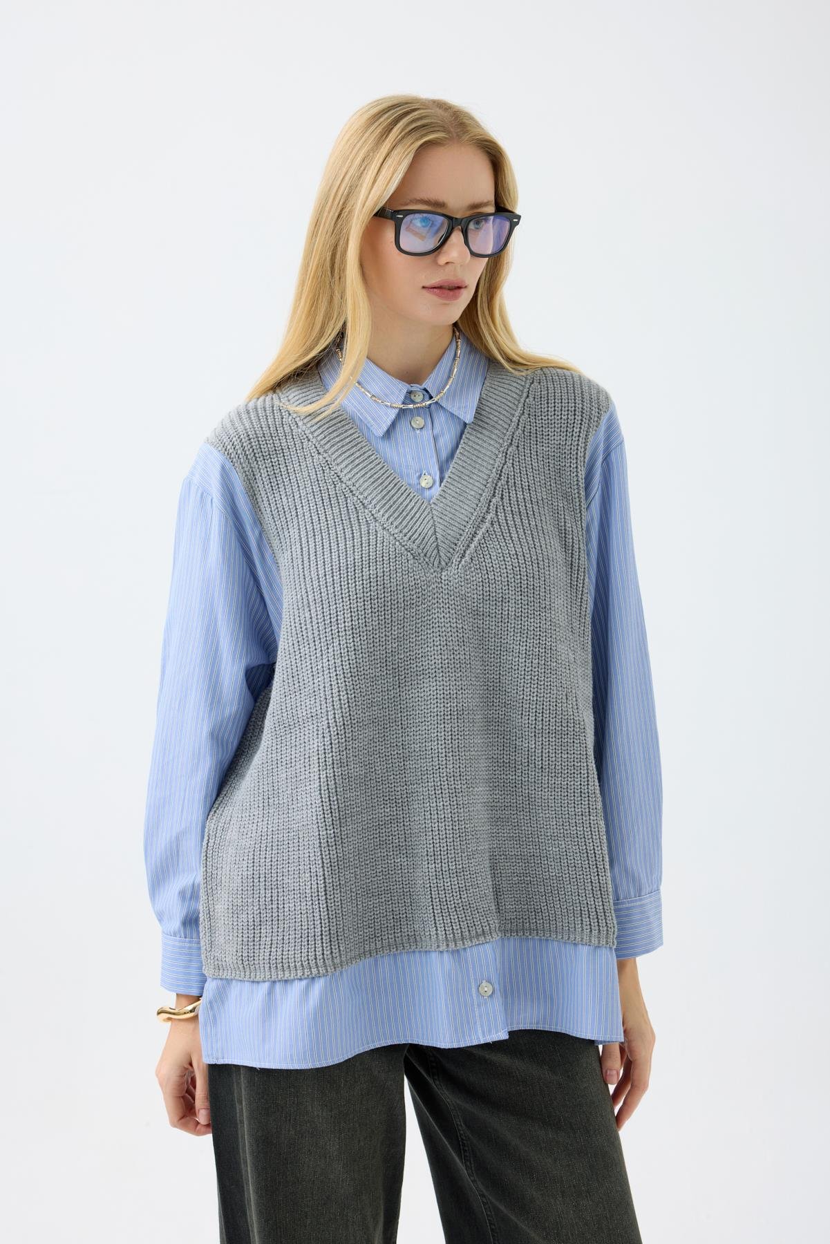 Vega Süveter Detaylı Gömlek - Gri