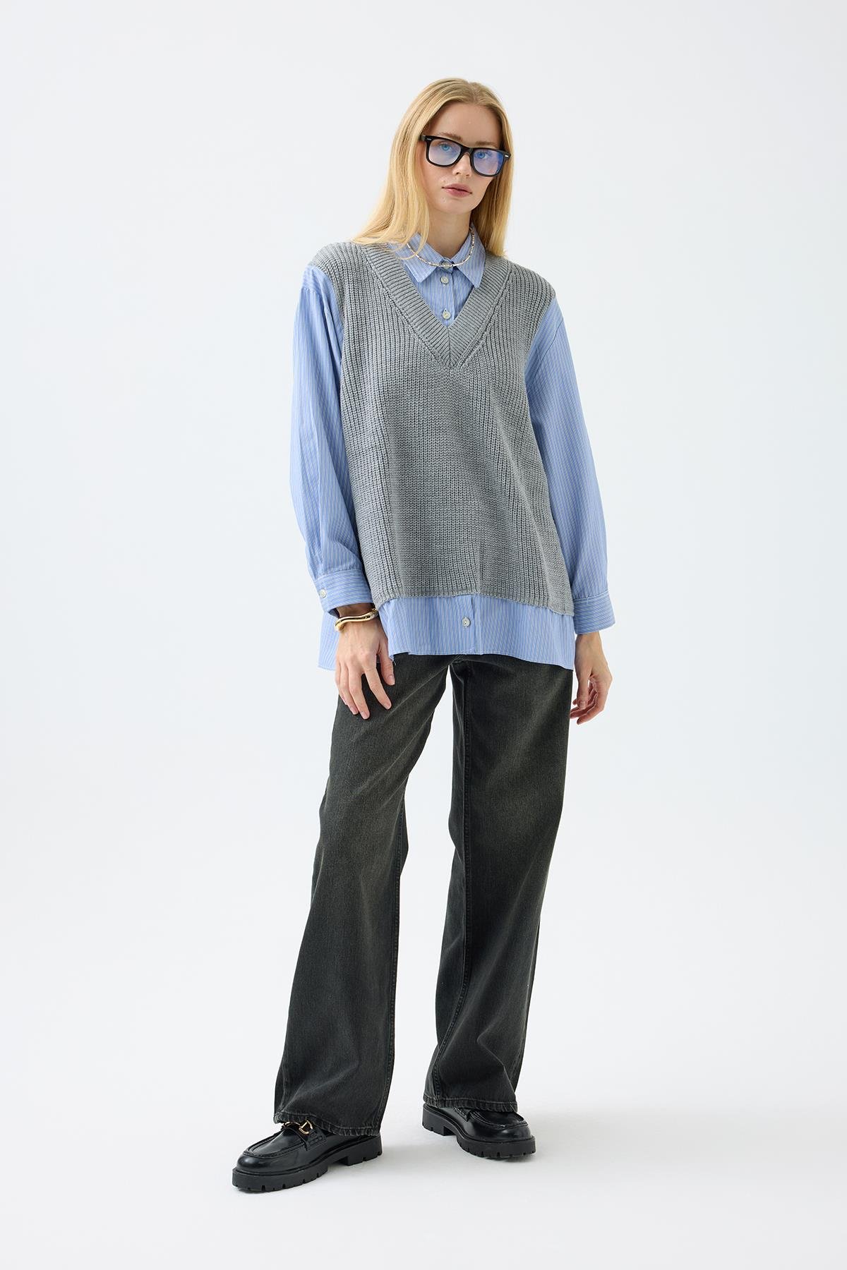 Vega Süveter Detaylı Gömlek - Gri