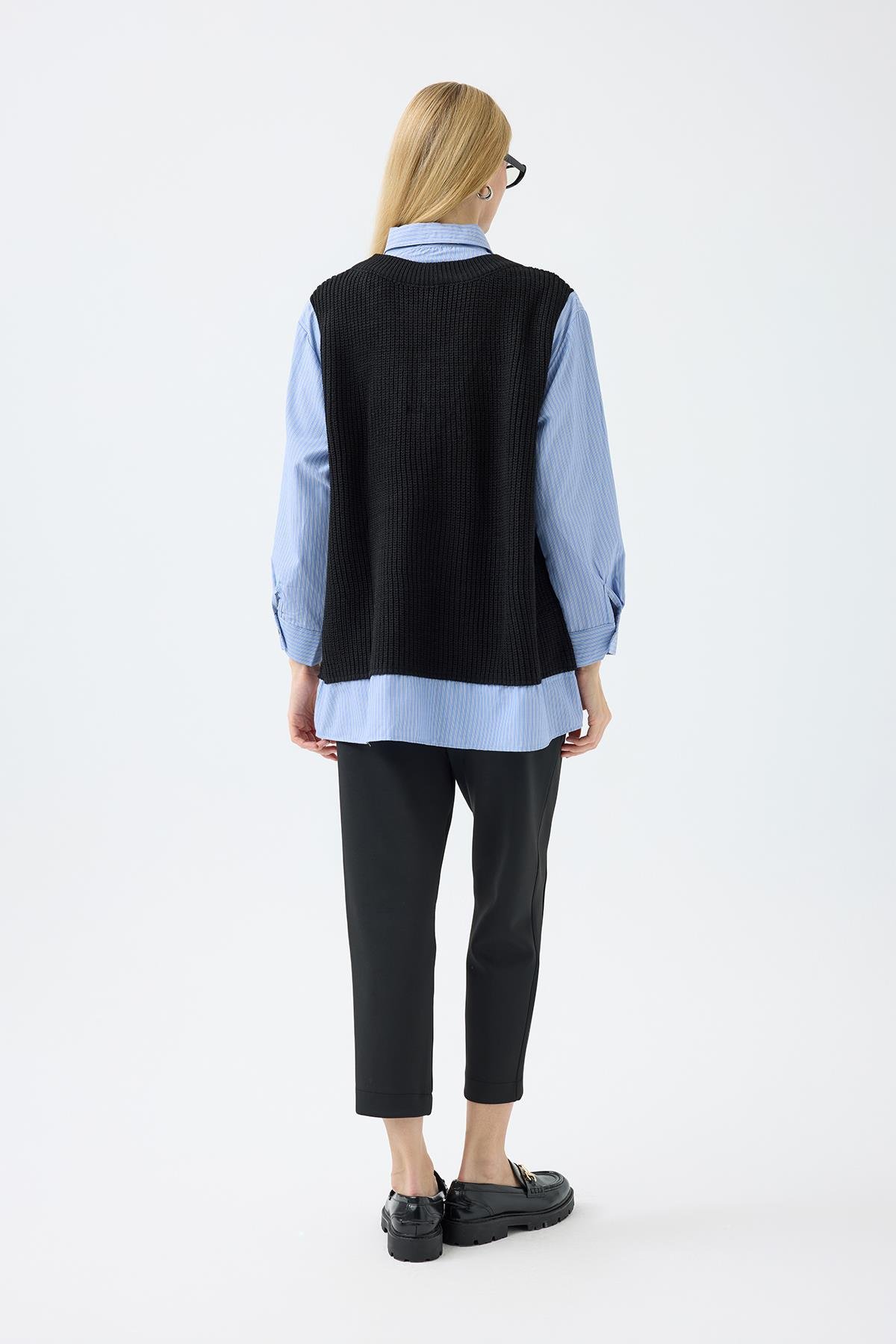 Vega Süveter Detaylı Gömlek - Siyah 