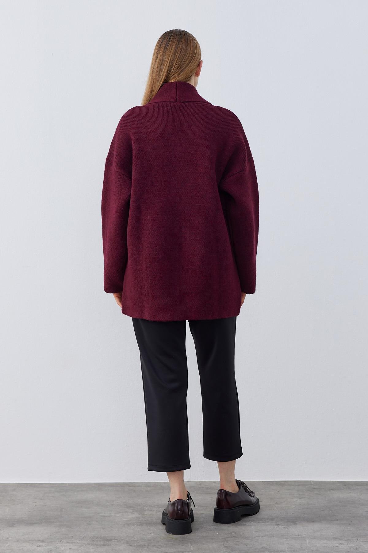 Venüs Kruvaze Kapamalı Triko Ceket- Bordo