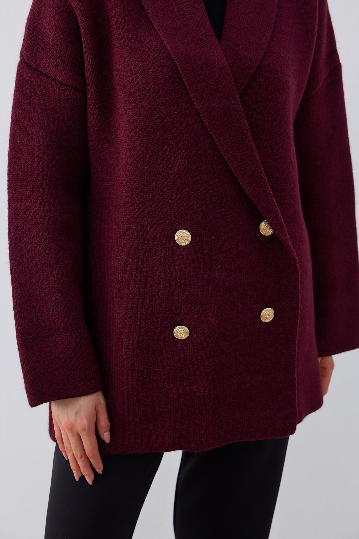 Venüs Kruvaze Kapamalı Triko Ceket- Bordo