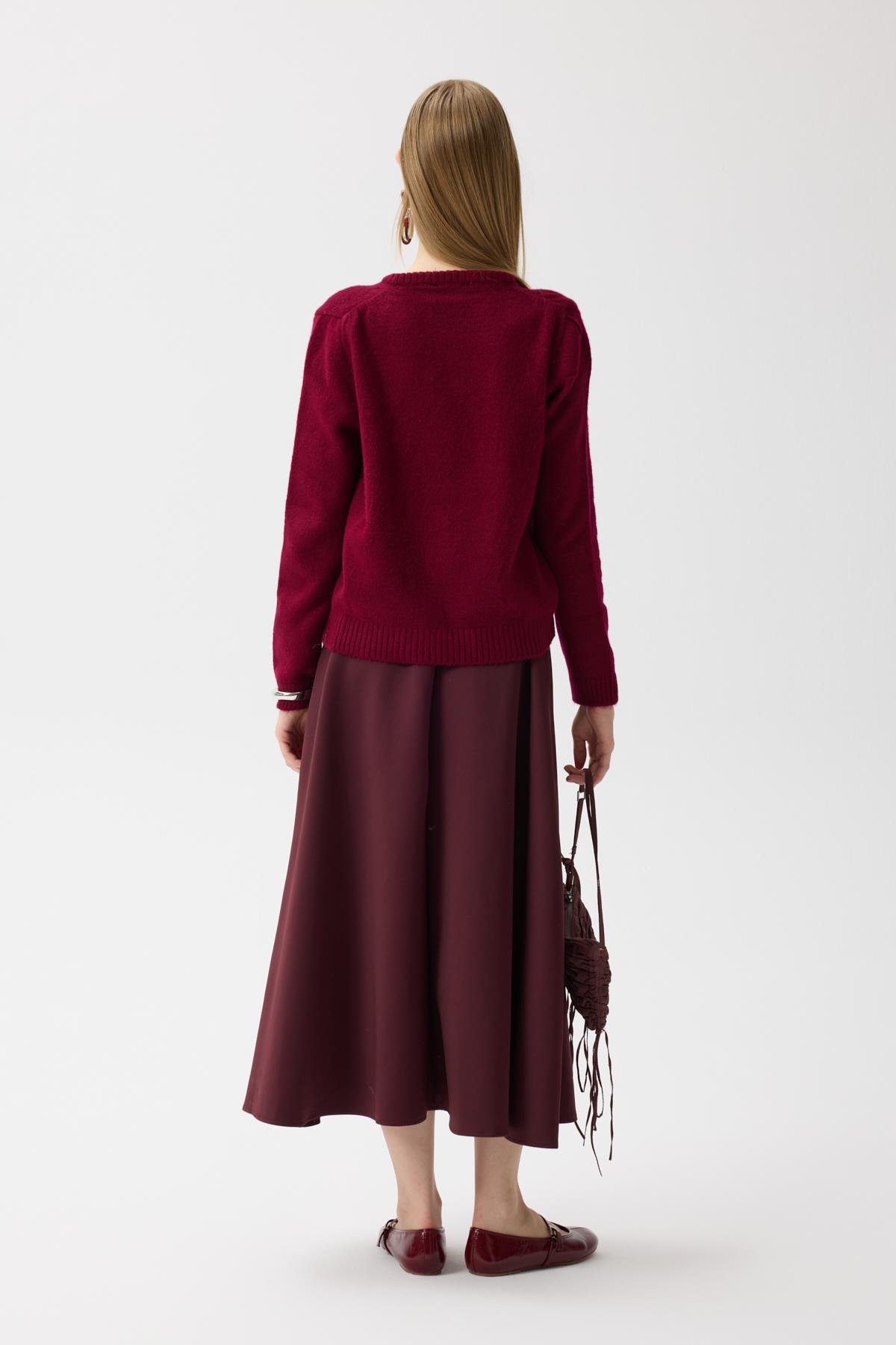 Vera Çiçek Motifli Hırka - Bordo 