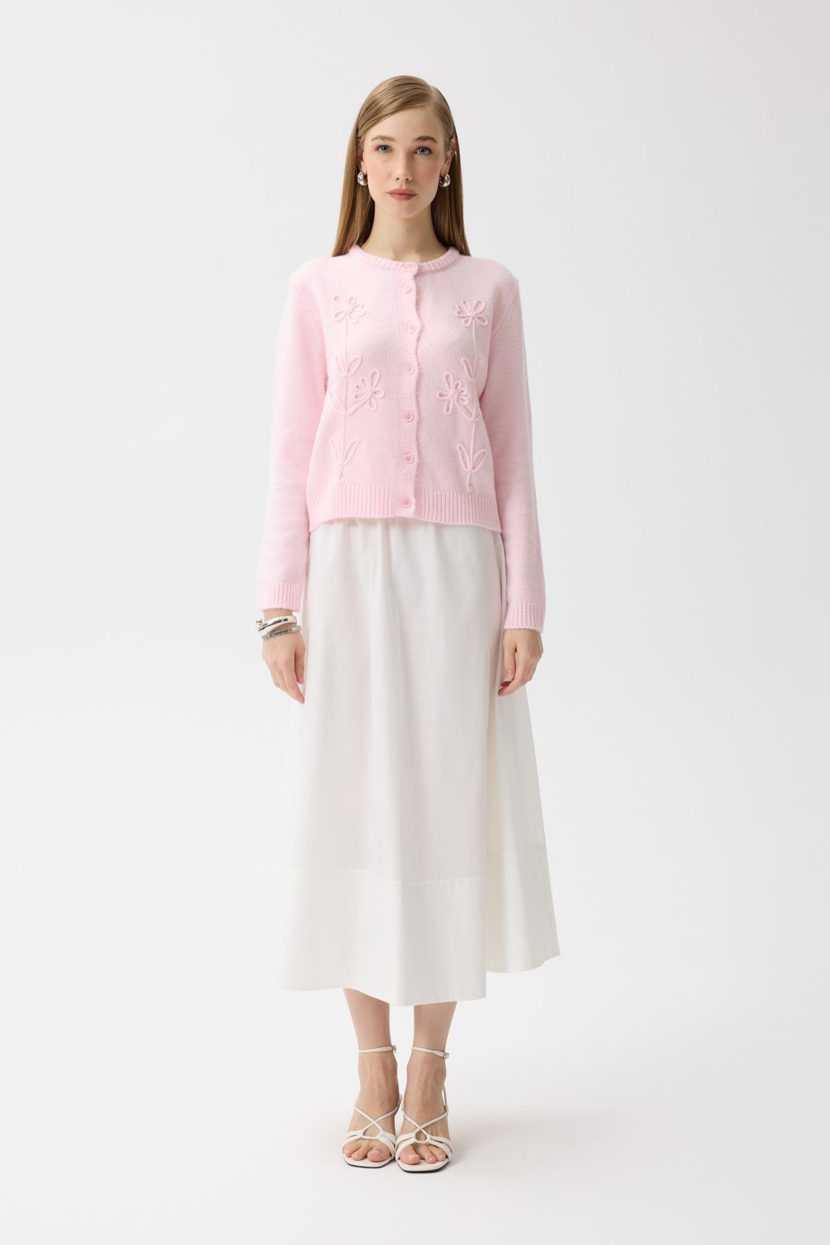 Vera Çiçek Motifli Hırka - Pembe