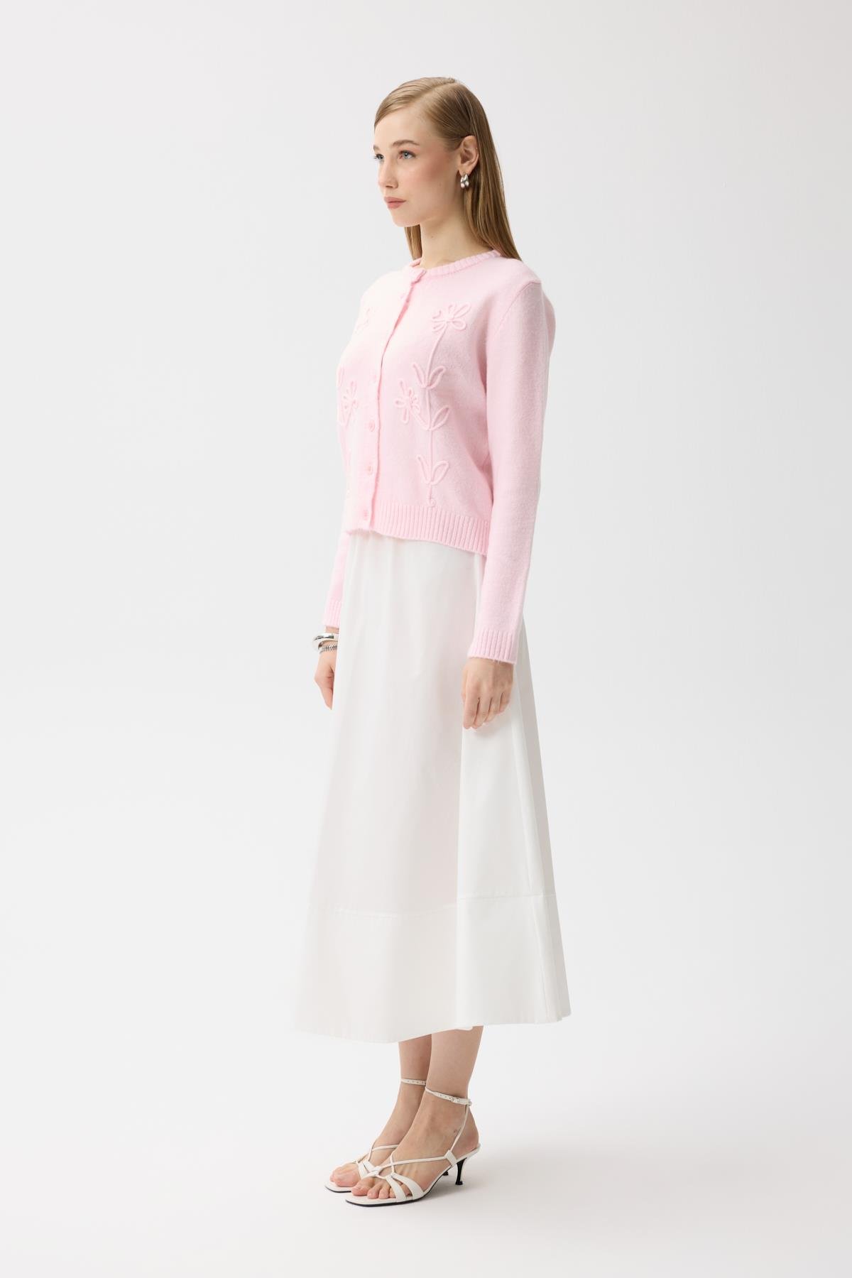 Vera Çiçek Motifli Hırka - Pembe