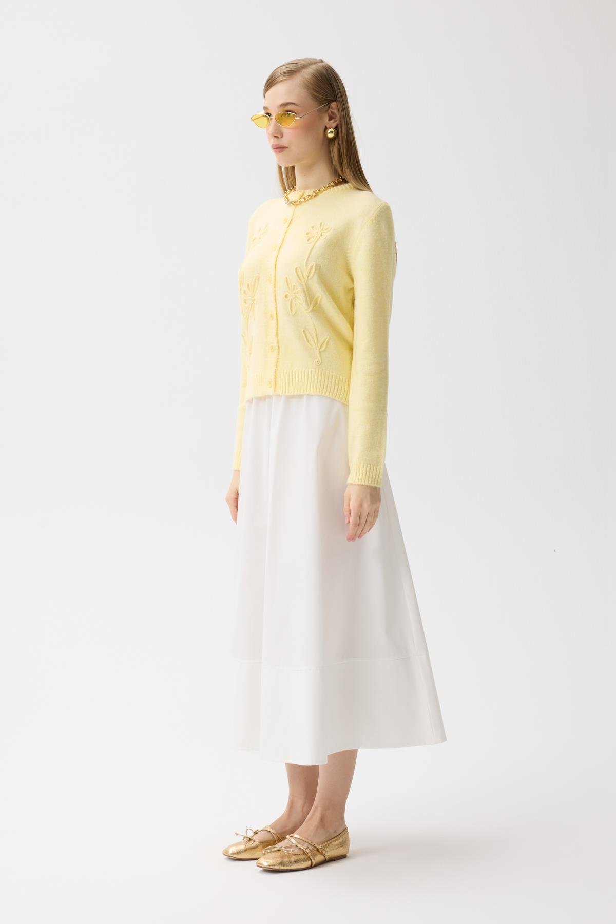 Vera Çiçek Motifli Hırka - Sarı 