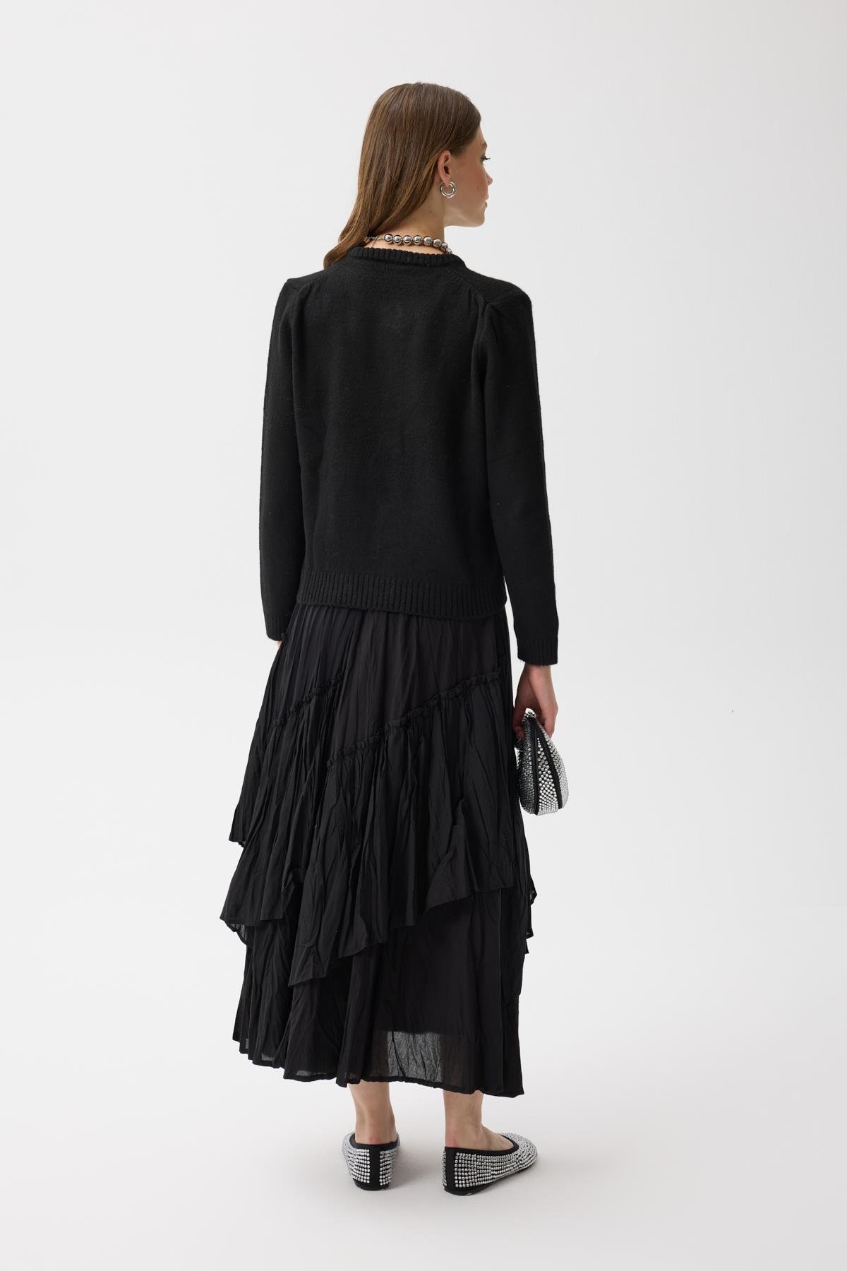 Vera Çiçek Motifli Hırka - Siyah 