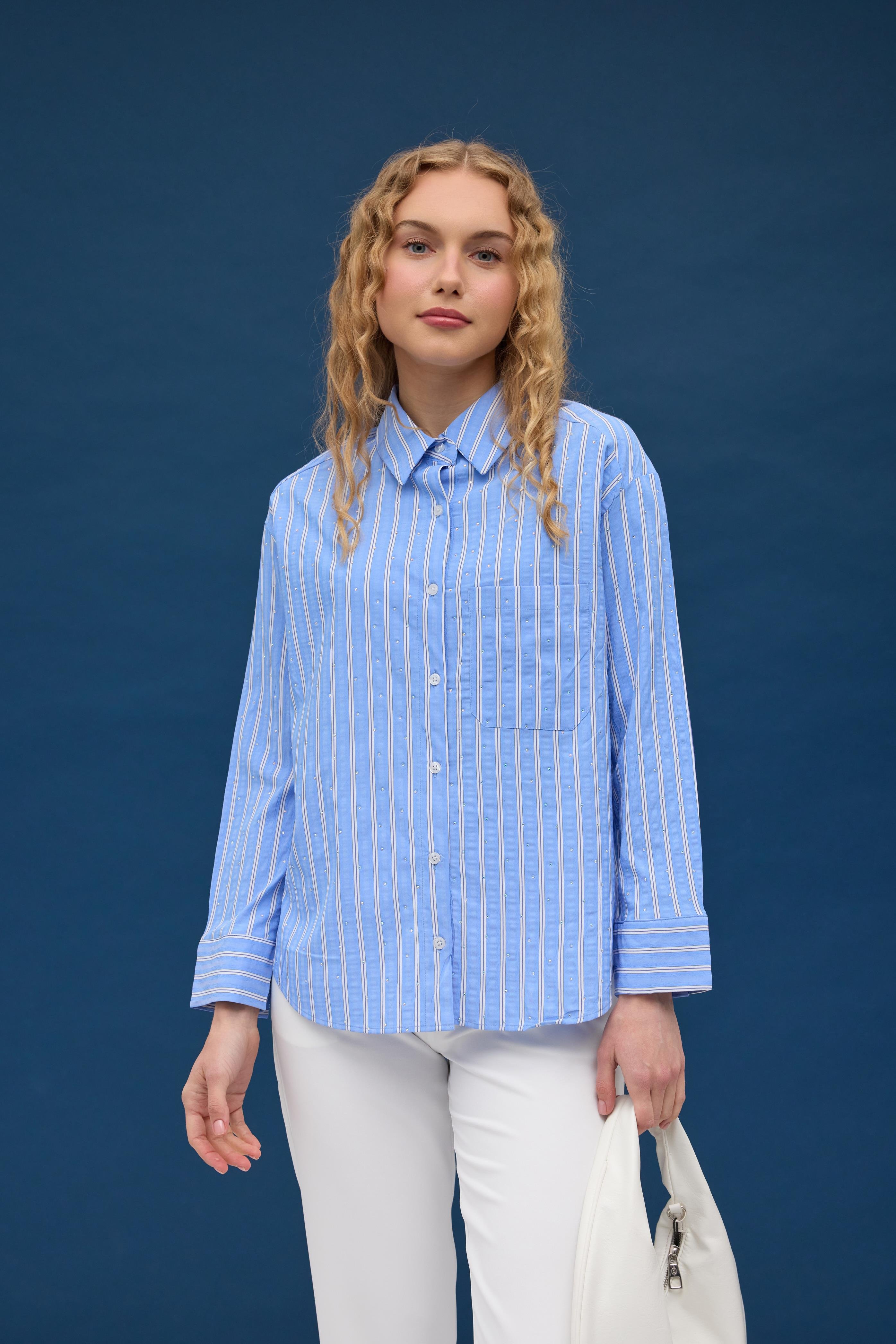 Viyana Paraşüt Pul İşlemeli Gömlek - Mavi