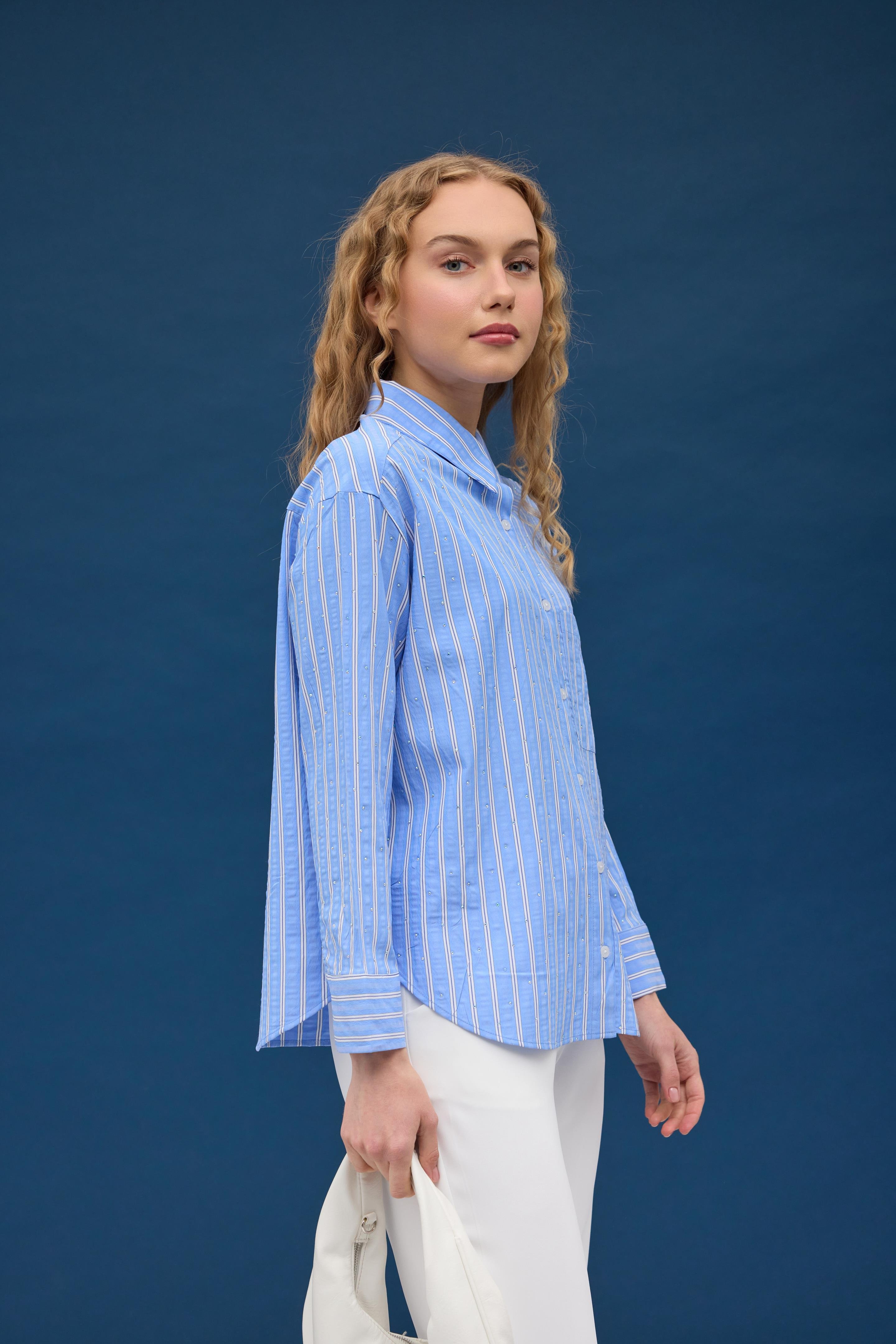 Viyana Paraşüt Pul İşlemeli Gömlek - Mavi