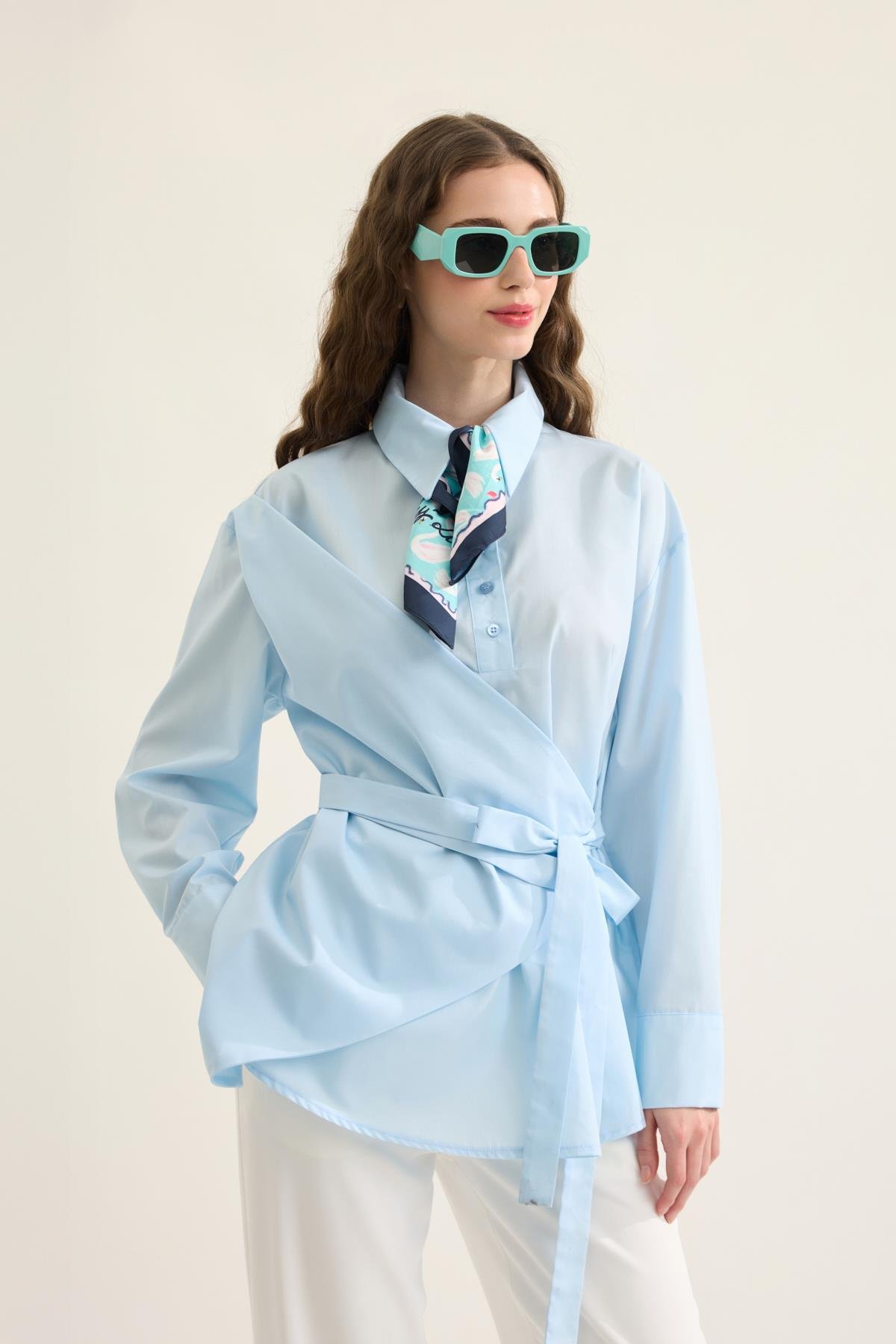 Wilma Kruvaze Kapaklı Polo Yaka Gömlek- Mavi