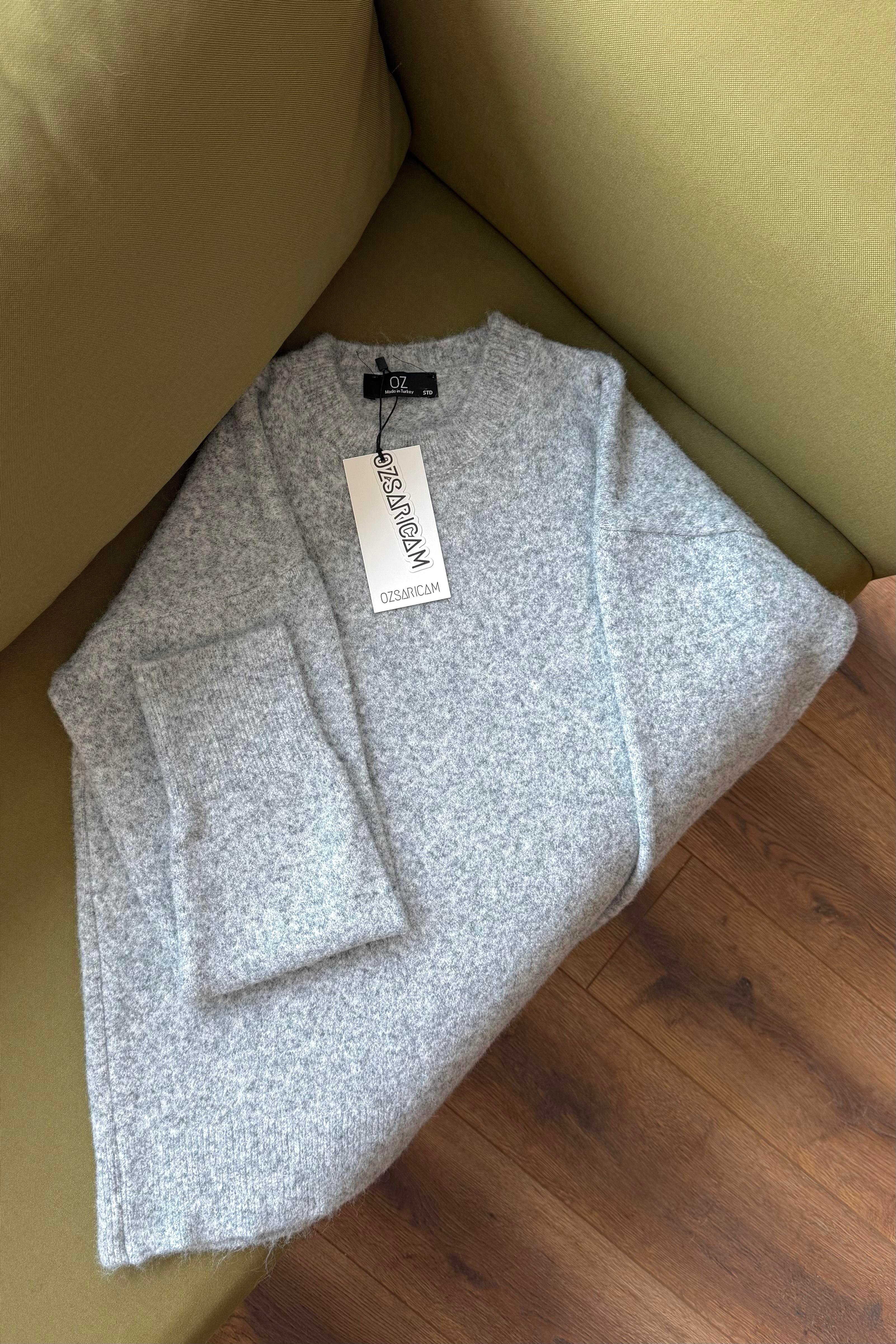 Winnie Basic Peluş Kazak - Gri melanj