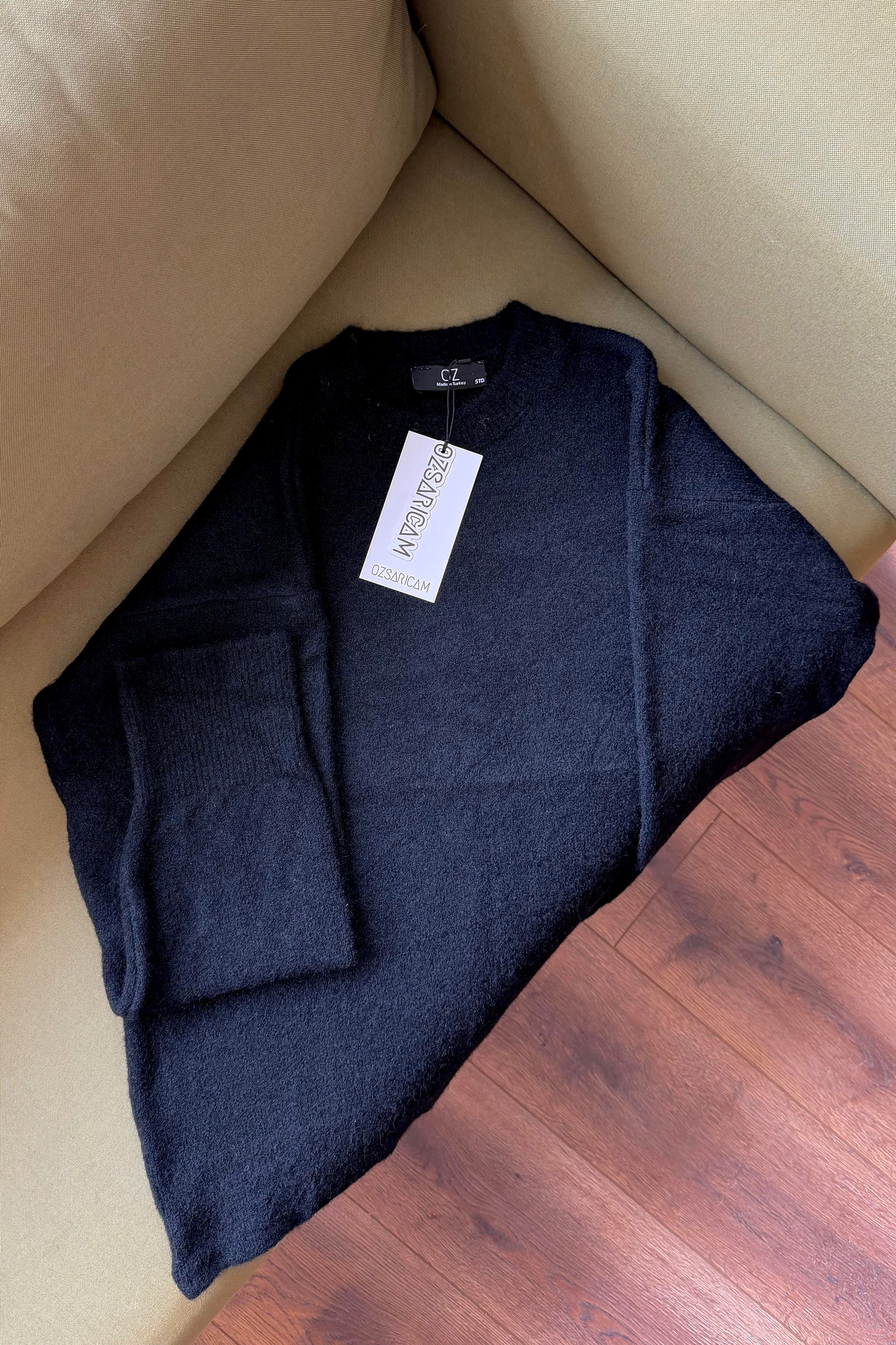 Winnie Basic Peluş Kazak - Siyah 