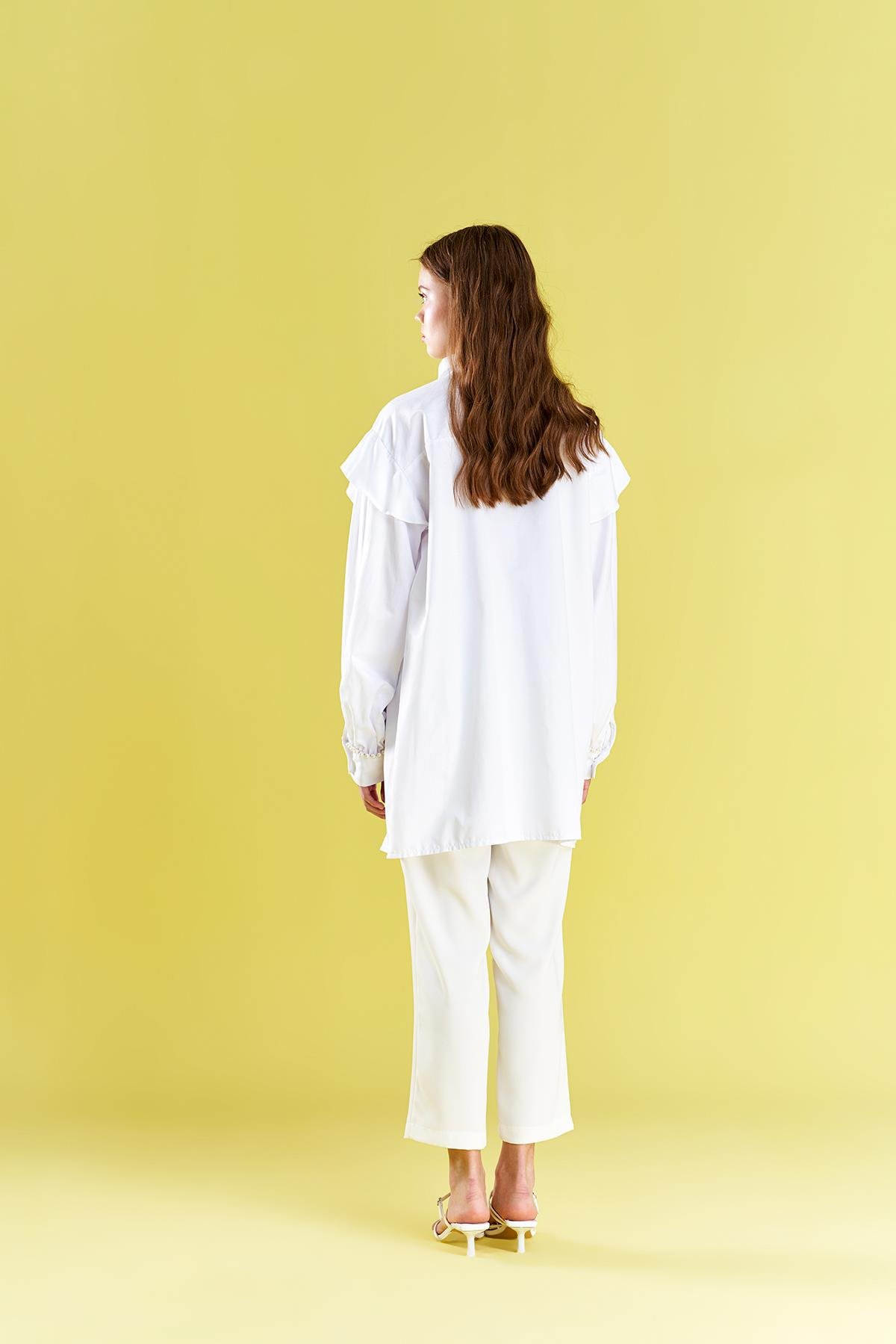 Winnie İnci Detaylı Poplin Gömlek - Beyaz