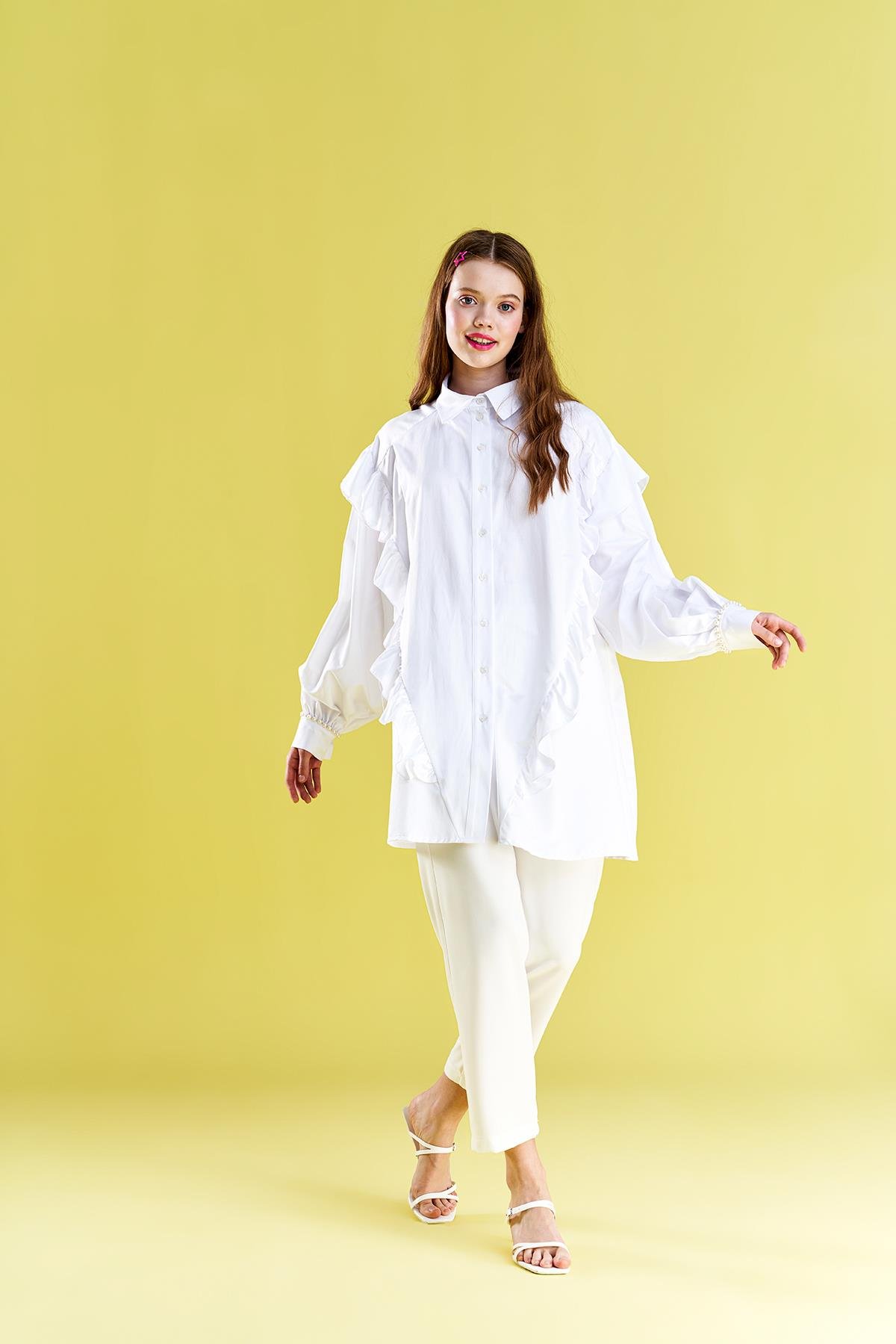 Winnie İnci Detaylı Poplin Gömlek - Beyaz