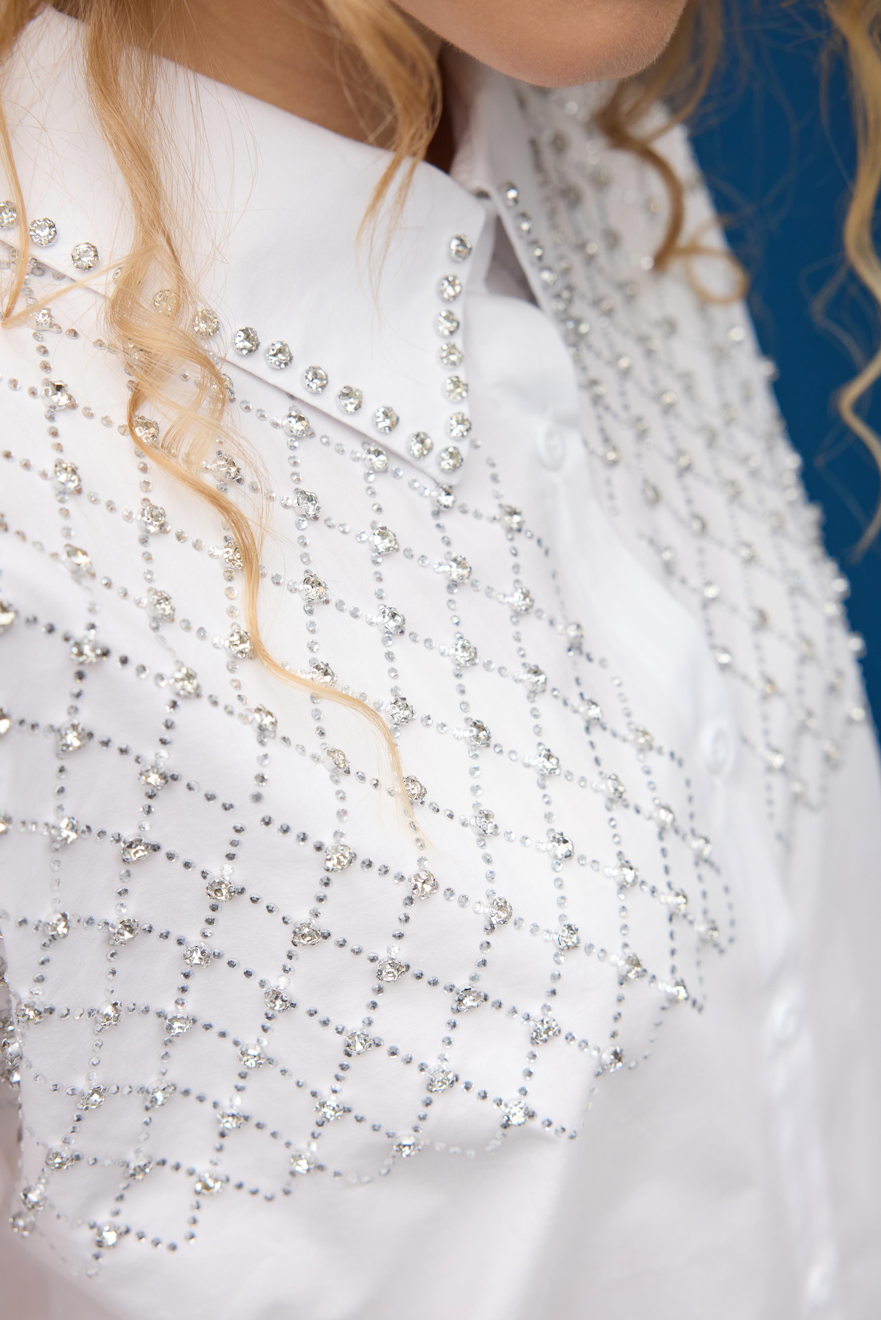 Zanera Taş İşlemeli Gömlek- Beyaz