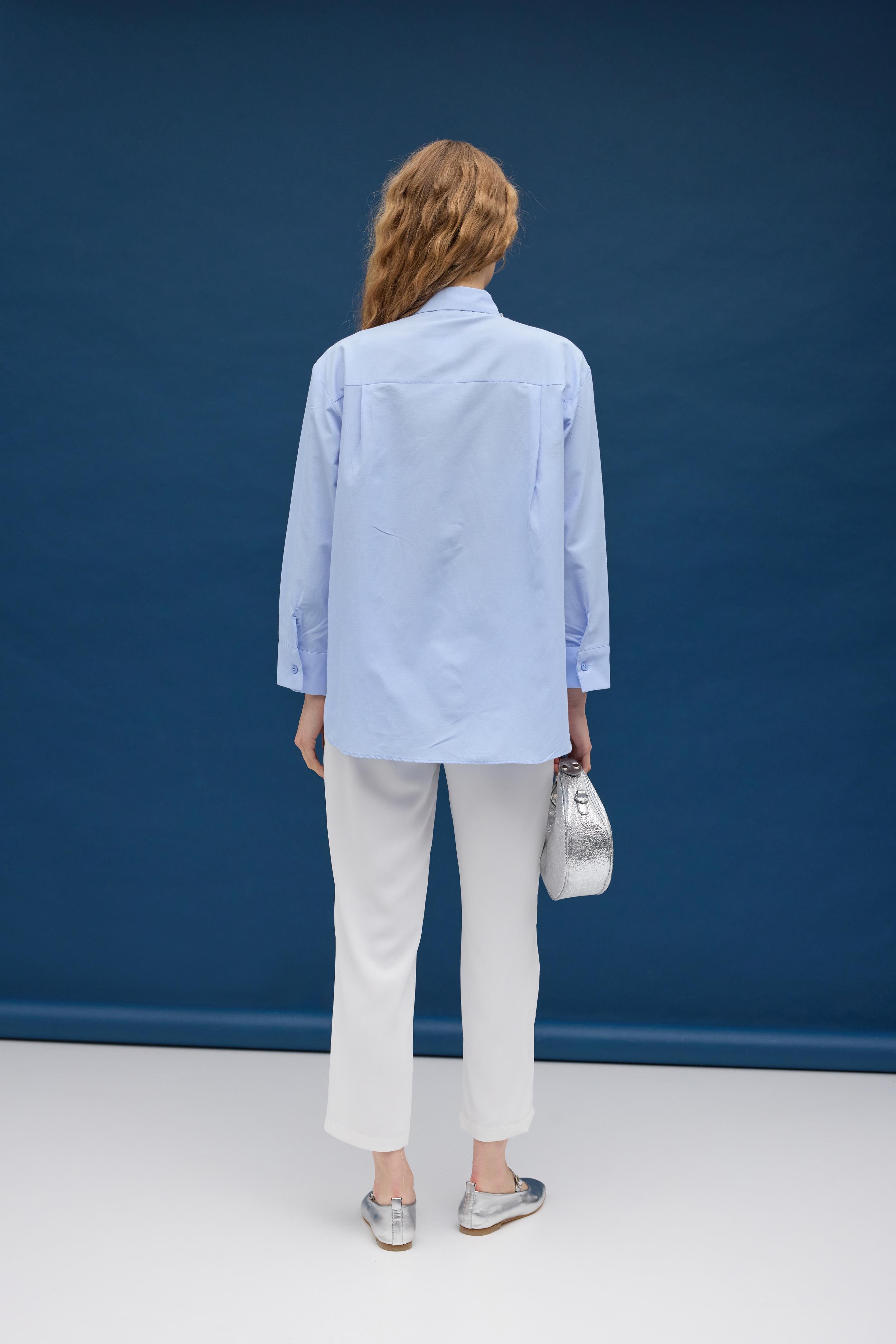 Zanera Taş İşlemeli Gömlek- Mavi