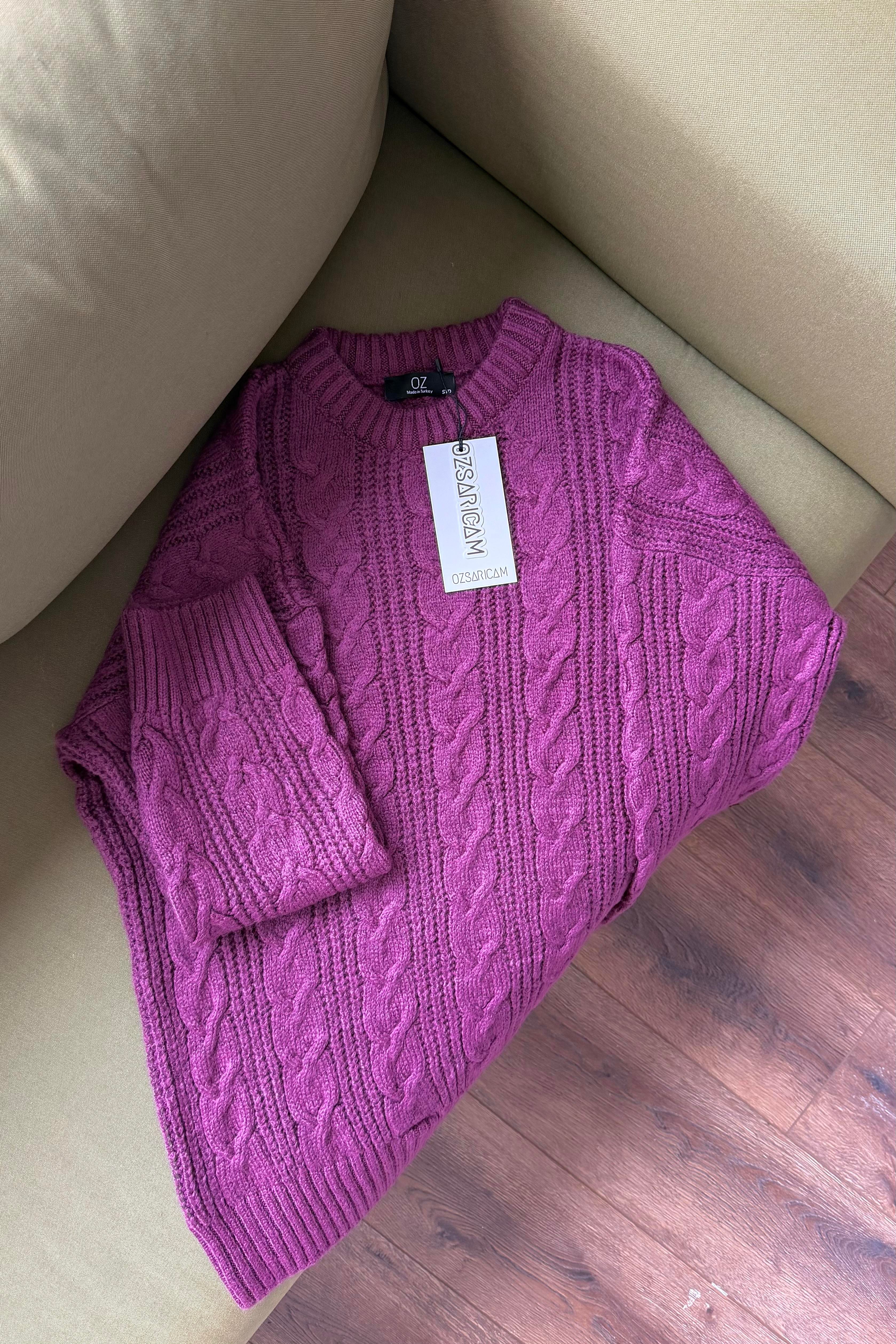 Zoya Saç Örgülü Kazak - Eflatun