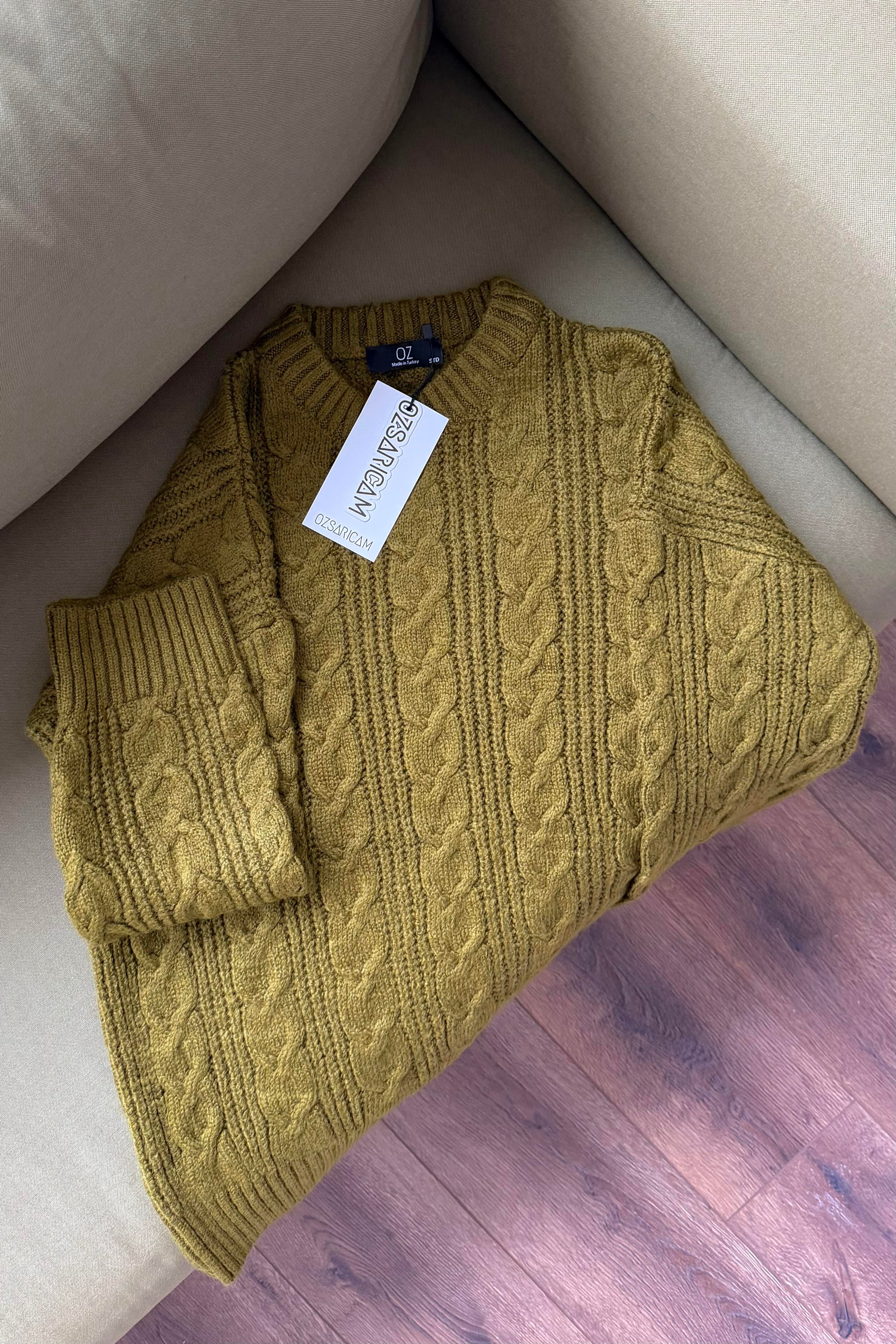 Zoya Saç Örgülü Kazak - Hardal