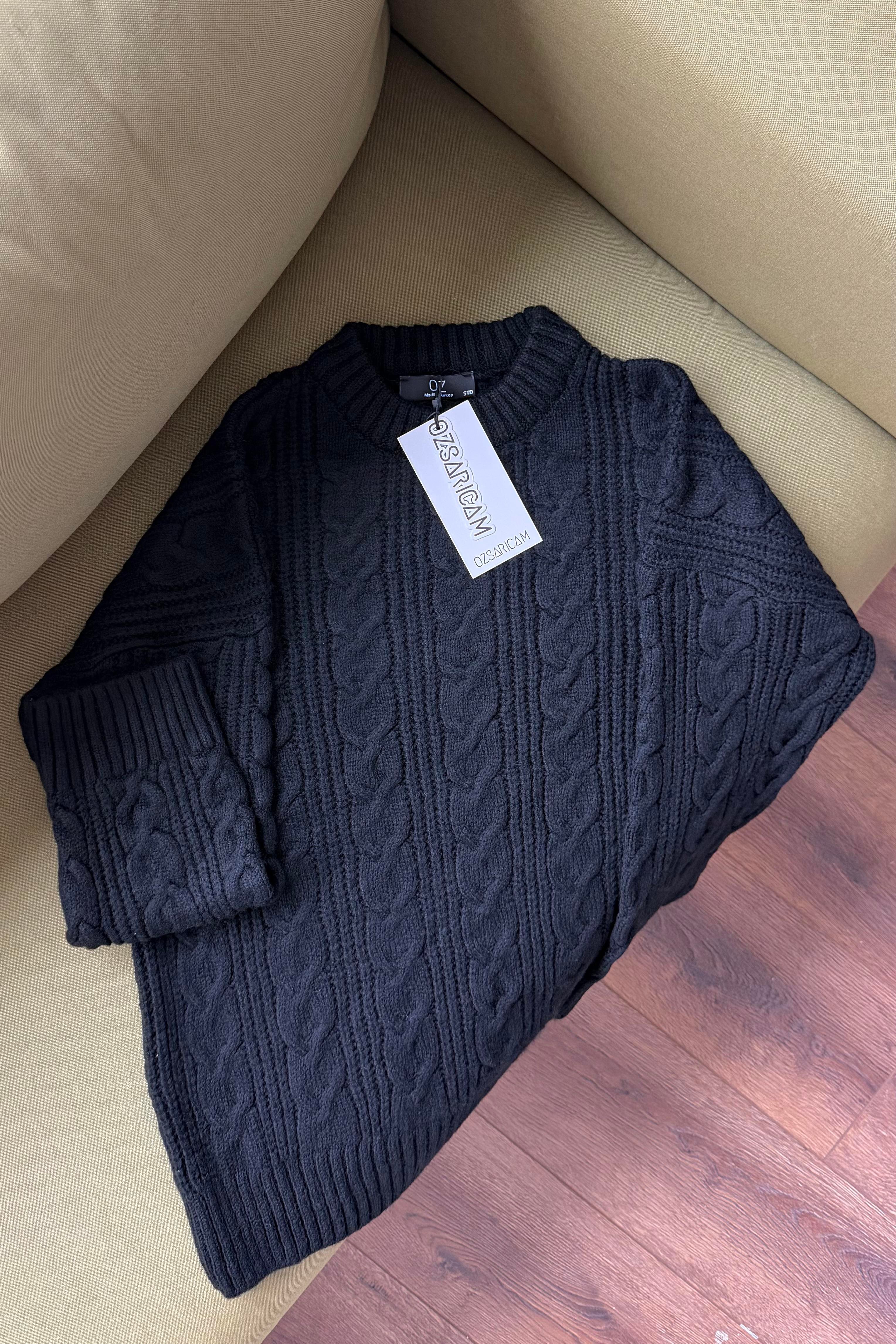 Zoya Saç Örgülü Kazak - Siyah