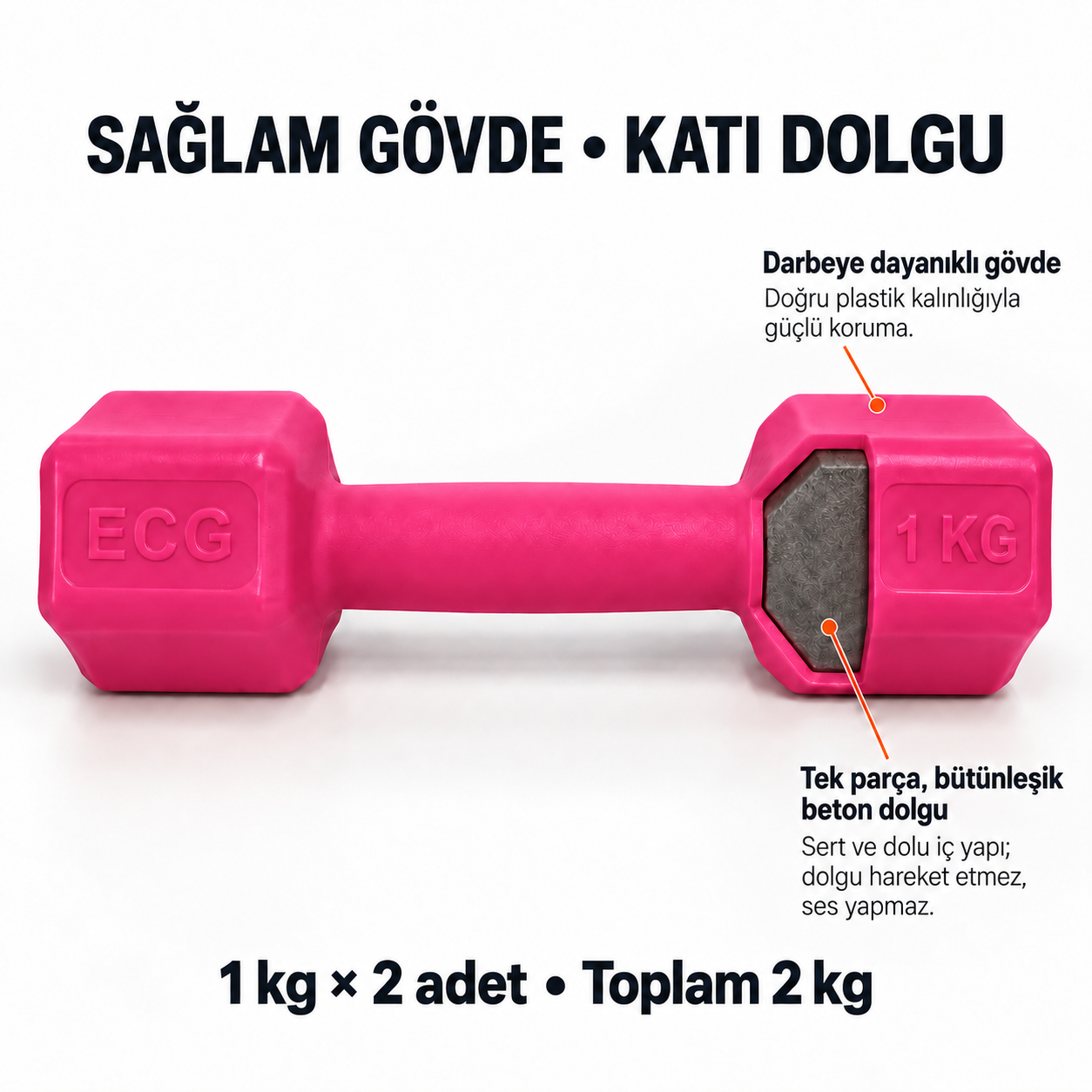 Ecgspor 1 KG PEMBE Dambıl Seti 1 KG x 2 Toplam 2 KG Ağırlık Seti