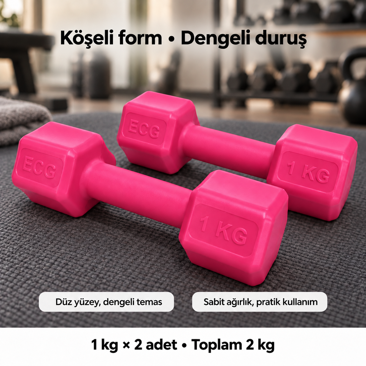 Ecgspor 1 KG PEMBE Dambıl Seti 1 KG x 2 Toplam 2 KG Ağırlık Seti