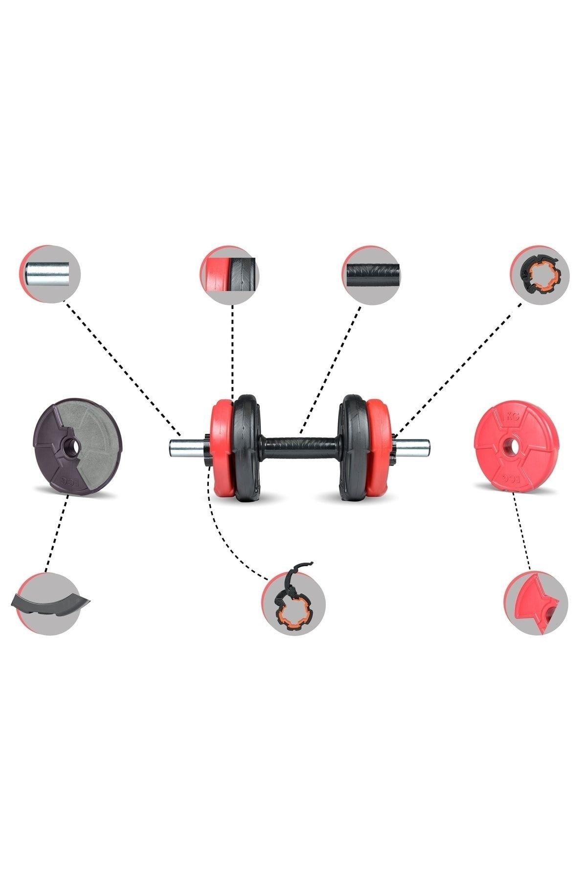 Ecgspor 16 Kg Dambıl Seti Kırmızı-siyah 6 In 1 Fitness Set