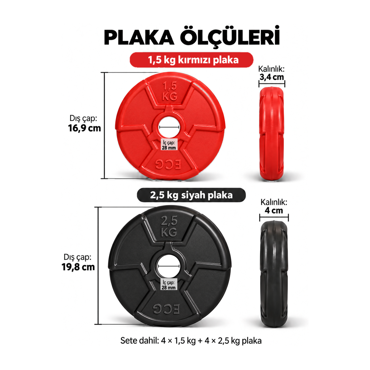 Ecgspor 17 KG Multifonksiyonel Kırmızı Siyah Halter Seti ve Dambıl Seti