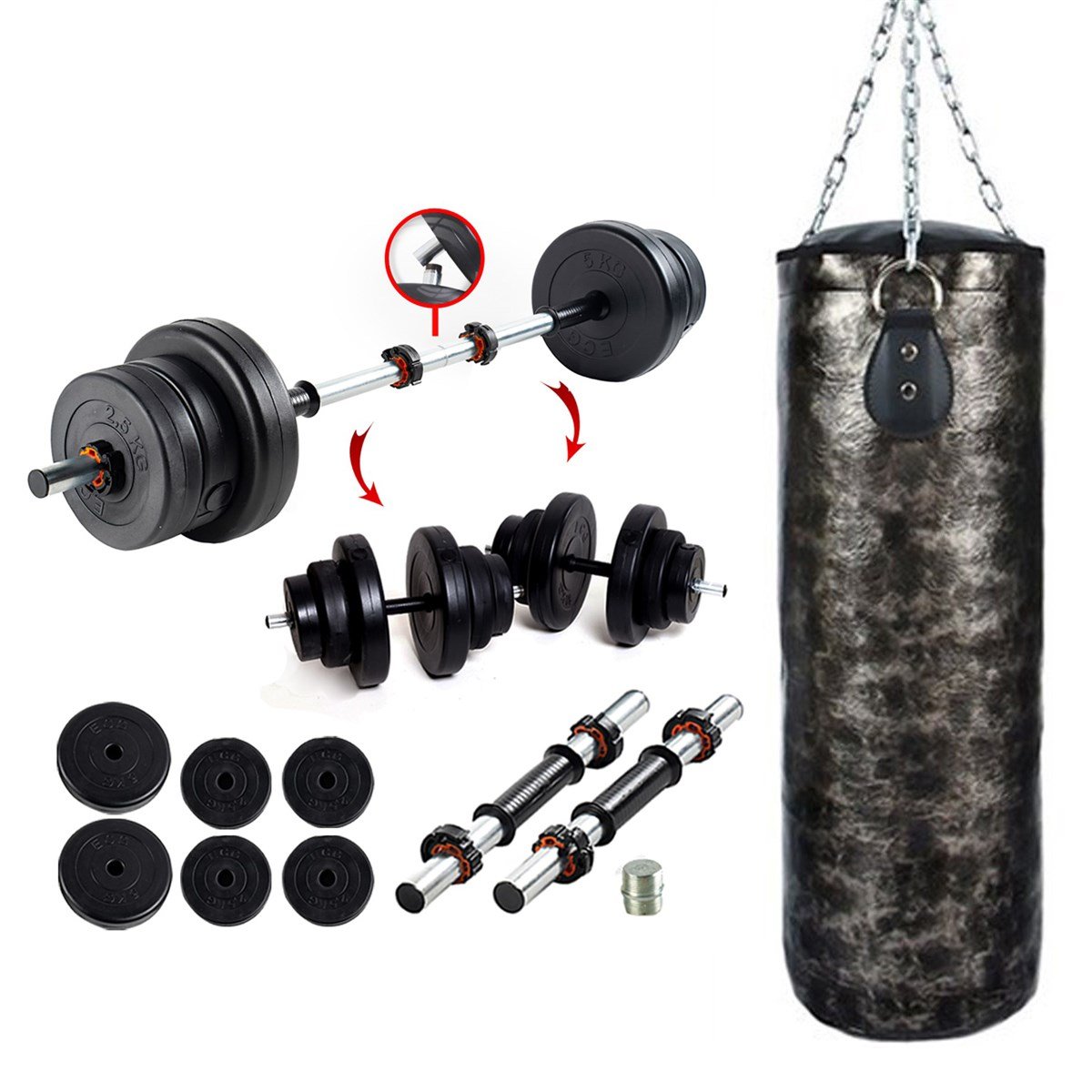 Ecgspor 22 KG Multifonksiyonel Halter Seti ve Dambıl Seti & Boks Torbası / Kum Torbası