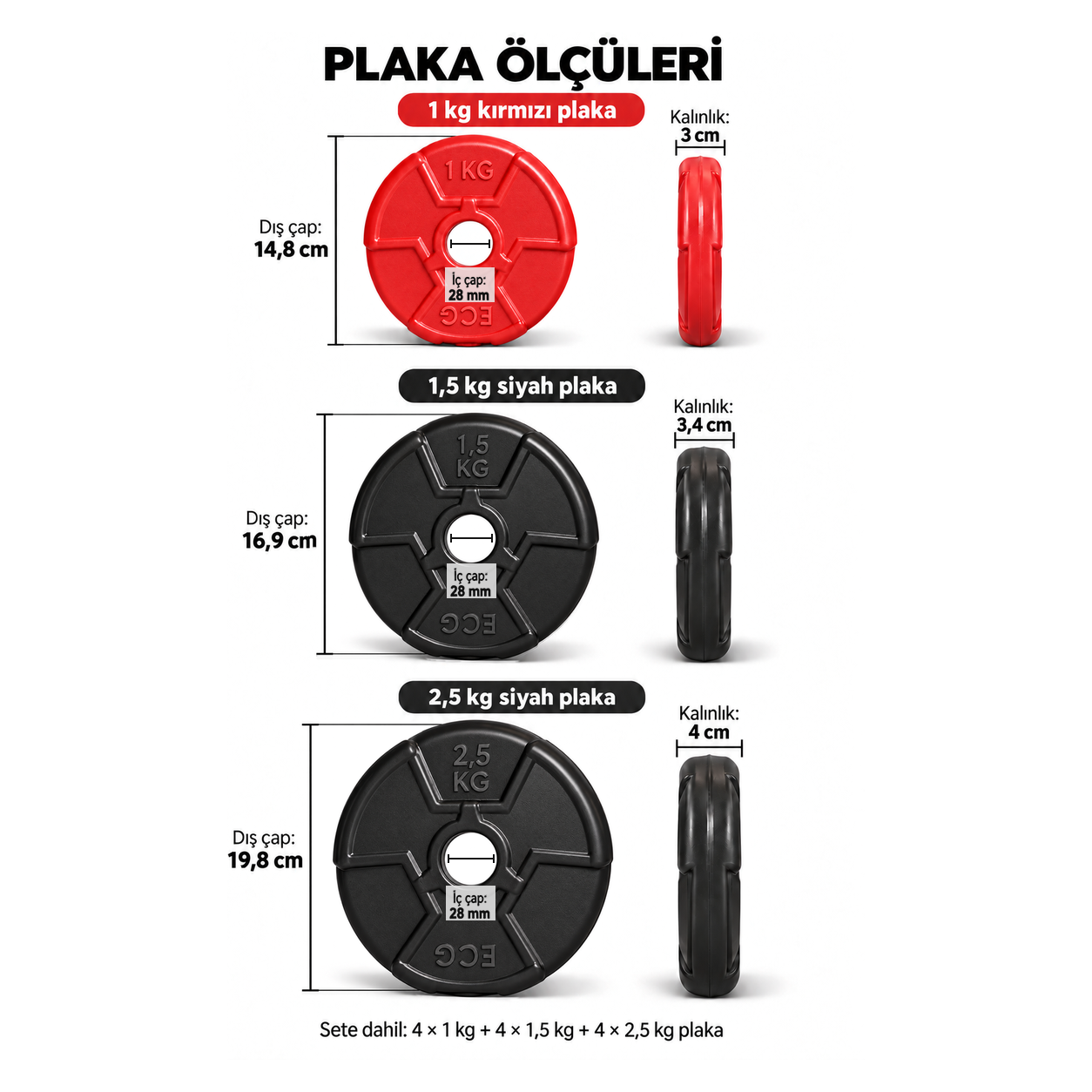 Ecgspor 22 KG Multifonksiyonel Kırmızı Siyah Halter Seti ve Dambıl Seti