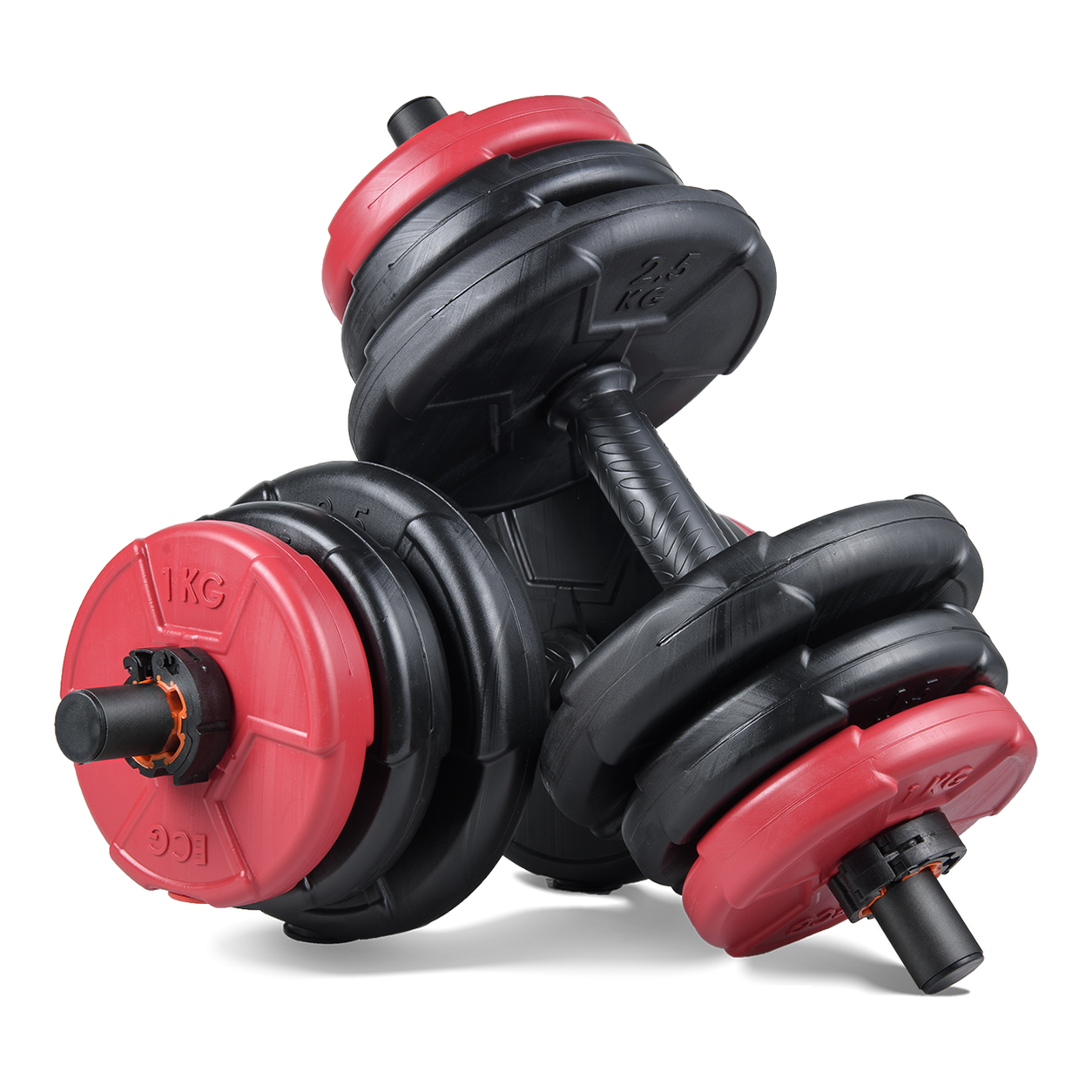 Ecgspor 22 KG Multifonksiyonel Kırmızı Siyah Halter Seti ve Dambıl Seti
