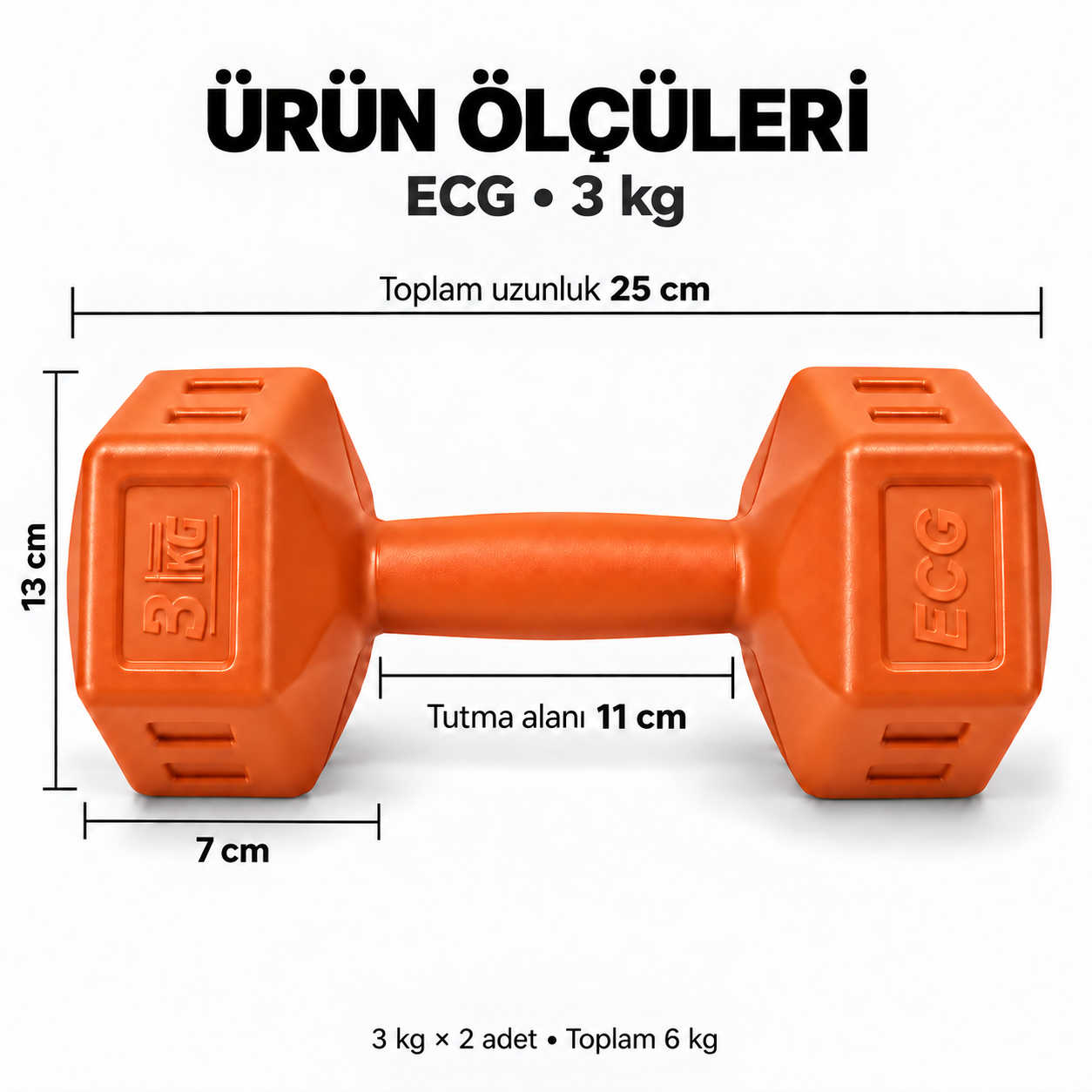 Ecgspor 3 Kg Turuncu Dambıl Seti 3 Kg x 2 Adet Toplam 6 Kg Ağırlık Seti