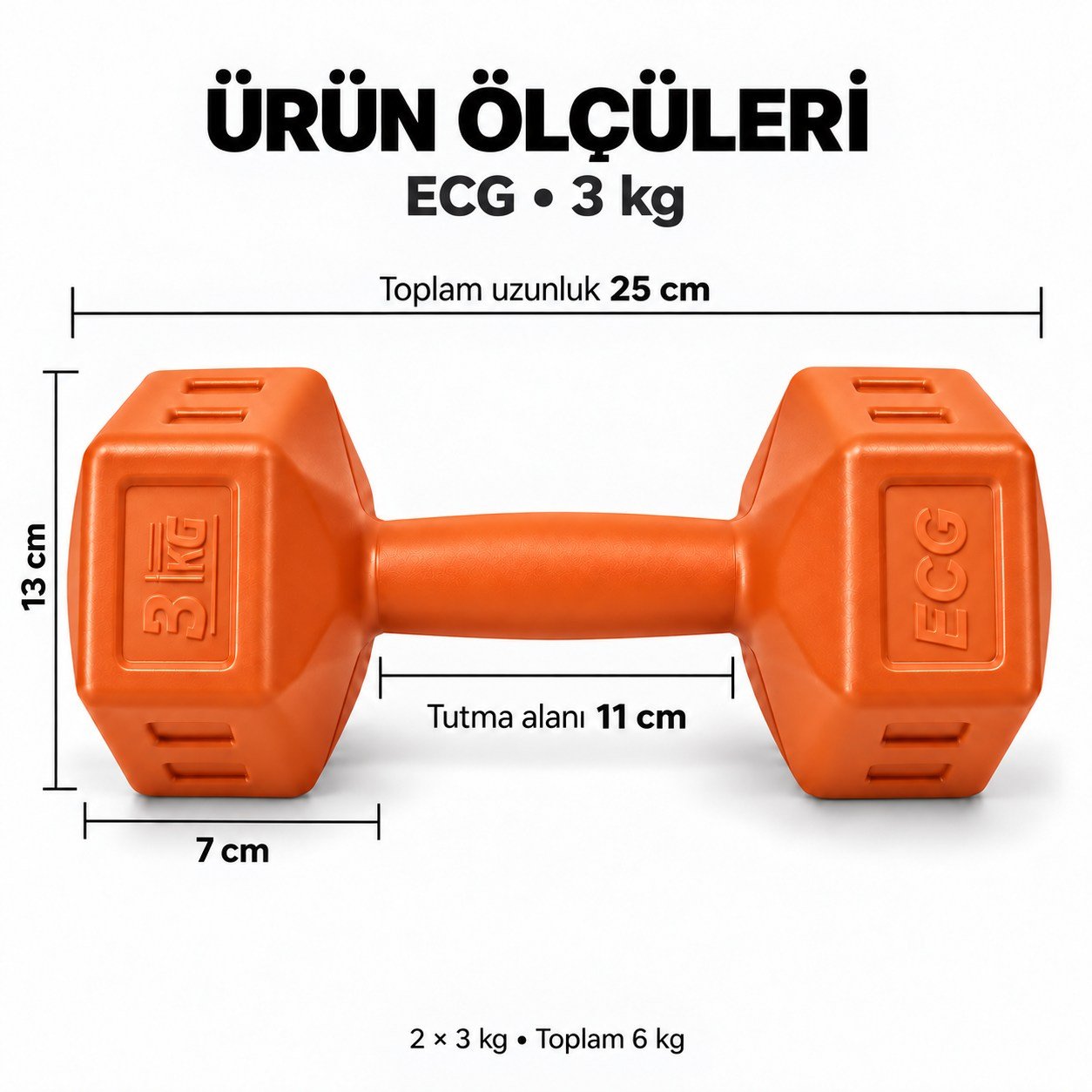 Ecgspor 3 Kg Turuncu Dambıl Seti 3 Kg x 2 Adet Toplam 6 Kg Ağırlık Seti