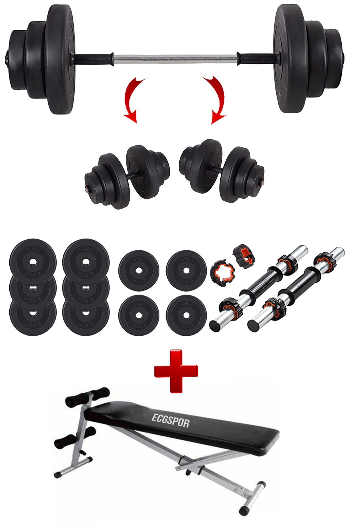 Ecgspor 45 KG Halter Seti ve Dambıl Seti  + Mekik Sehpası