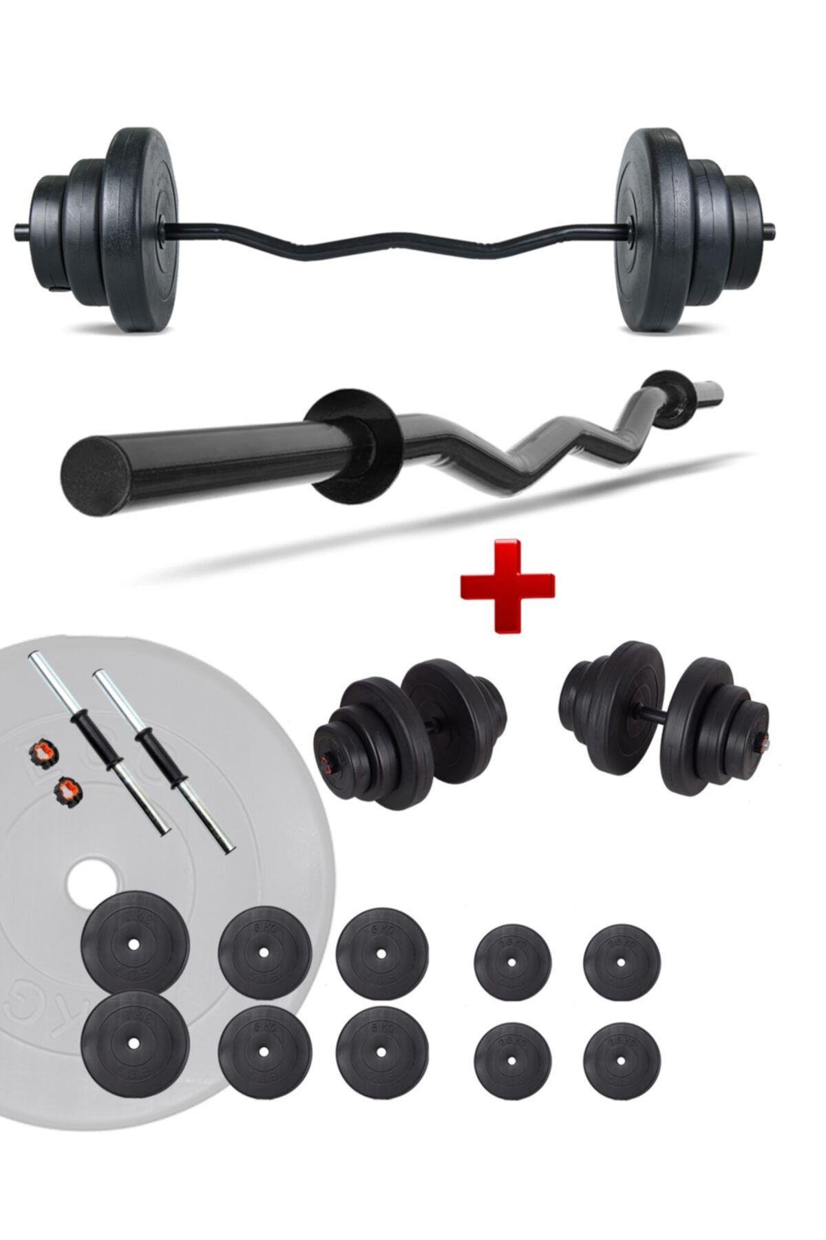 Ecgspor 55 KG Z BAR Halter Seti ve Dambıl Seti Ağırlık Fitness Seti