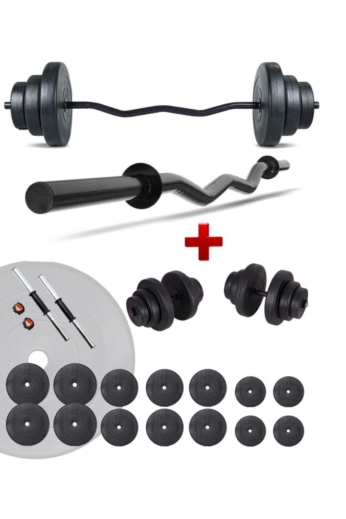 Ecgspor 55 KG Z BAR Halter Seti ve Dambıl Seti Ağırlık Fitness Seti