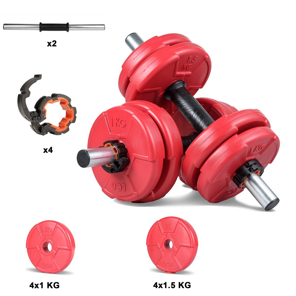 Ecgspor 6 in 1 11 Kg Kırmızı Dambıl Seti